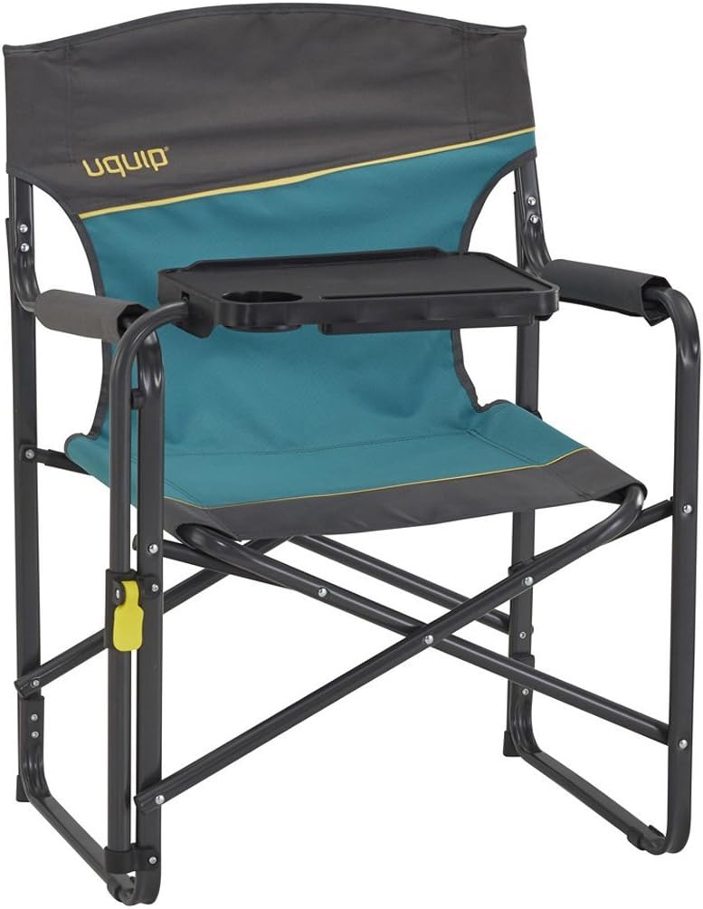 Woody - Portable Folding Directors Chair with Tiltable Table - Blue/Grey