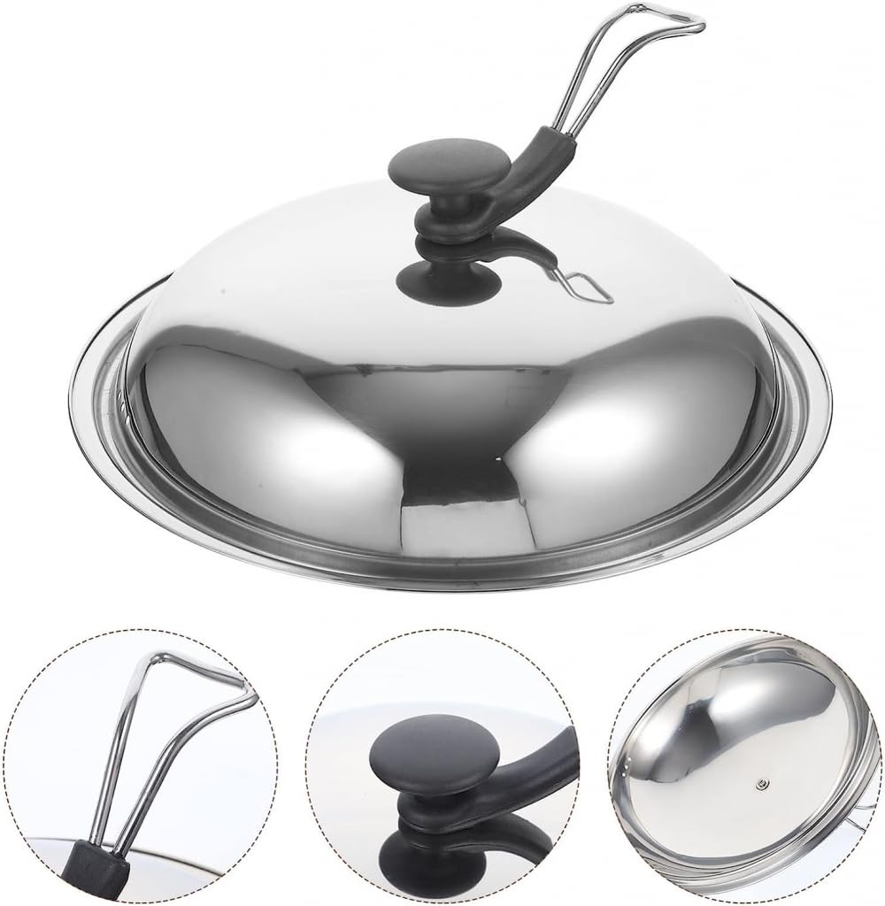 Tapa de Olla Tapa de Olla Tapa de Wok Tapa de sartén Universal de Acero Inoxidable con Mango frío Tapa de sartén Tapas de Utensilios de Cocina Tapa de cúpula de cocina-38CM