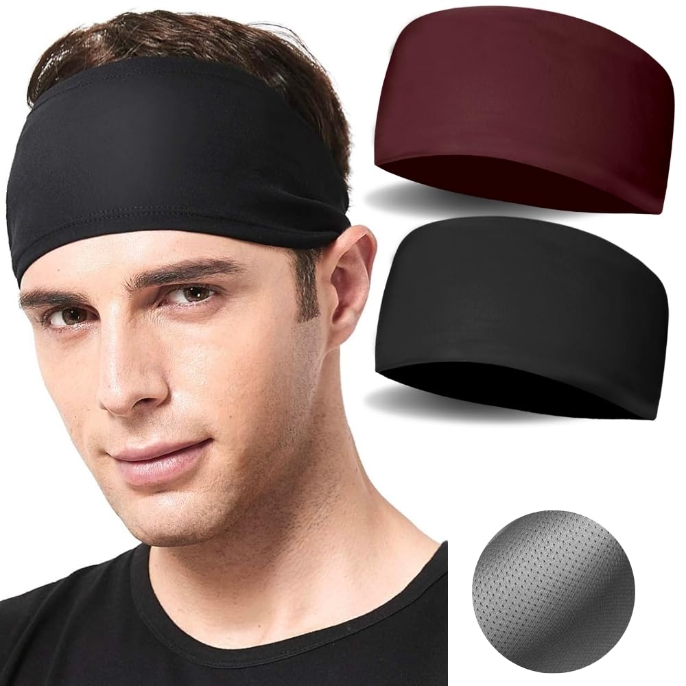 2 Pack Loop (Wide) Headband for Men Women Boys Girls-Strapless Reversible Cloth Big Size Sweatband for Bodybuilding Gym Workout Sports Training Martial Arts (One Size, Black-Maroon) (B0CKVSZ75K) Amazon Price History, Amazon Price Tracker