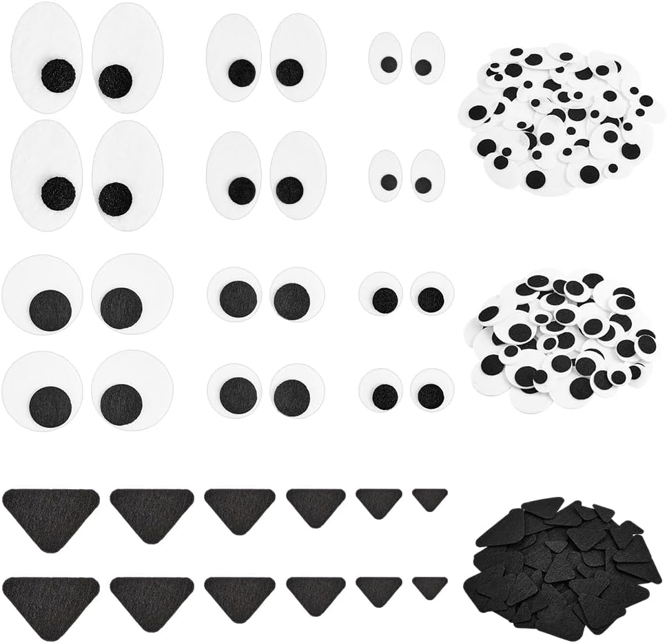 FINGERINSPIRE 240PCS Felt Eyes Nose for Dolls Black White Eyes Black Noses Kit Flat Back Oval Round Eye Triangular Nose Craft Accessories Material for DIY Crafts and Handmade Projects Creations