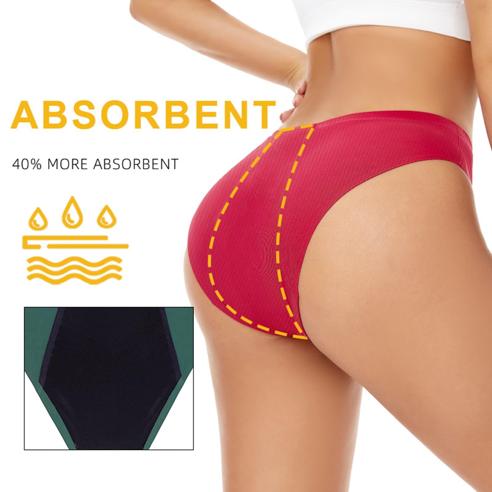 Pack de 5 Bragas Menstruales Mujer Cintura Alta Braga Menstrual Algodón Ropa Interior Protección