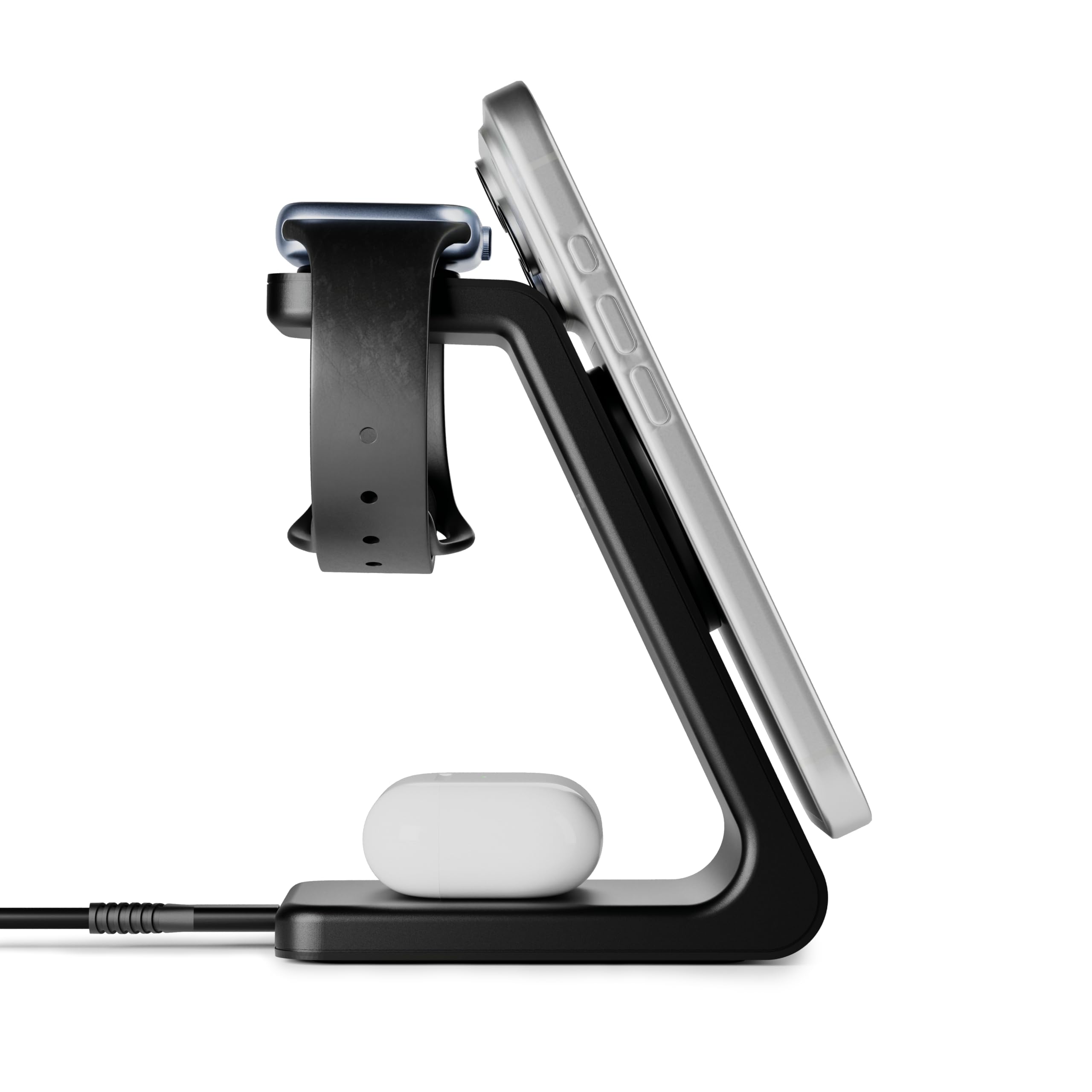 Estación de carga inalámbrica 3 en 1, cargador inalámbrico Qi2 compatible con MagSafe, para Apple iPhone 17/16/15/14/13/12, Apple Watch, AirPods Pro y más (adaptador de corriente delgado de 30