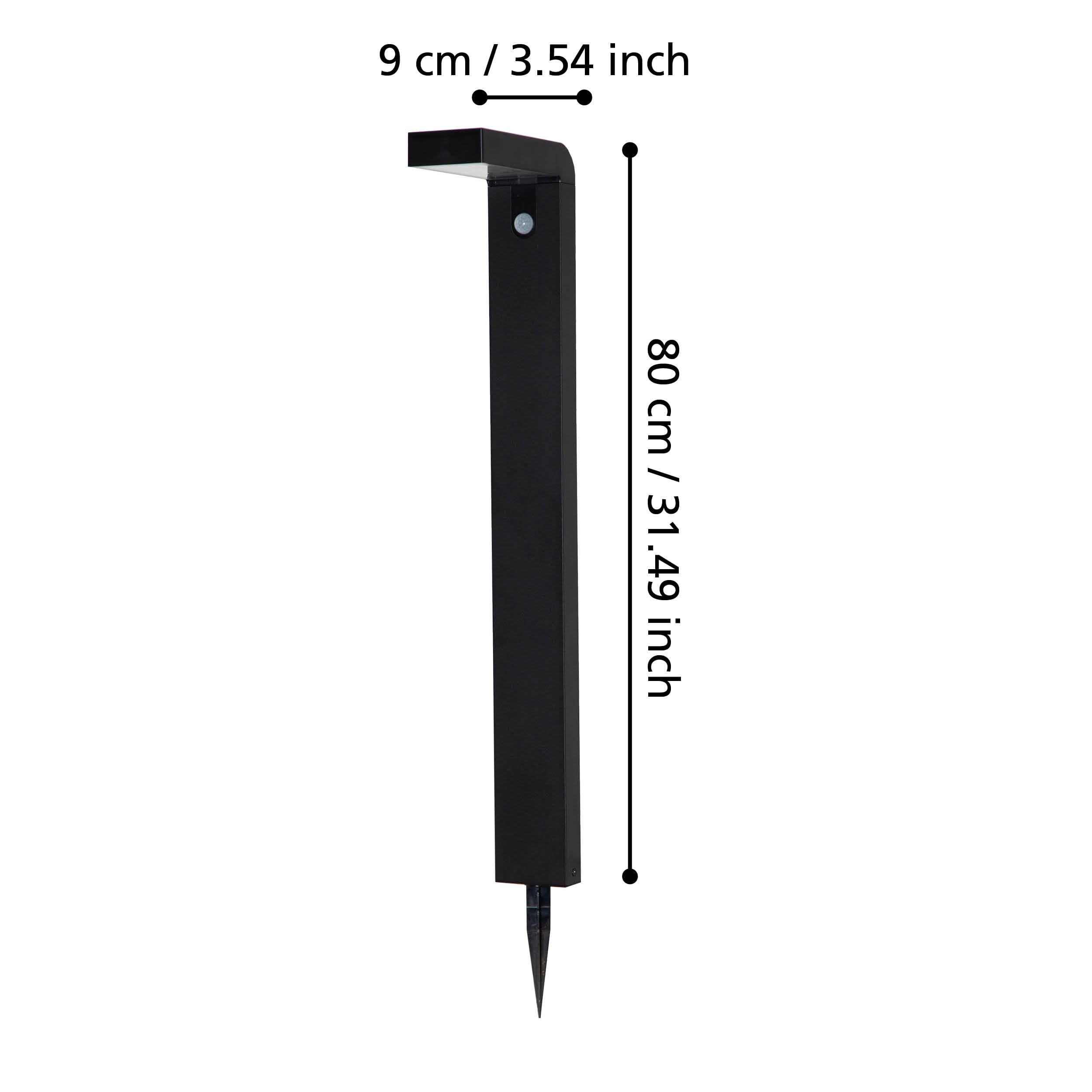 EGLO Baracconi Lámpara solar led de pie, lámpara de exterior con estaca | y sensor de movimiento, luz descendente, lámpara exterior para jardín de aluminio negro, IP44
