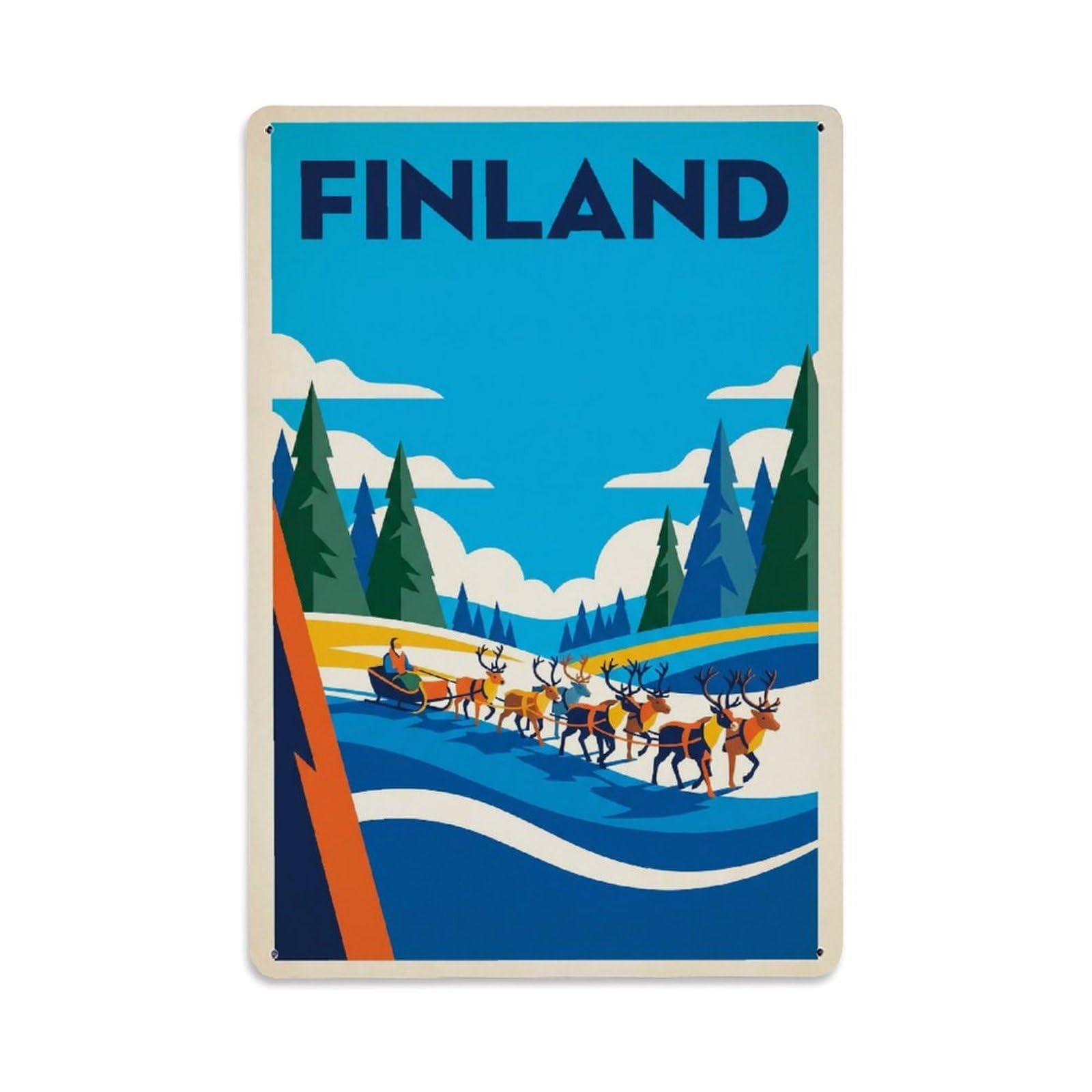 Olhnbad Style Finland Winter Snow Trail Nordic Travel Arctic Metal Tin Sign