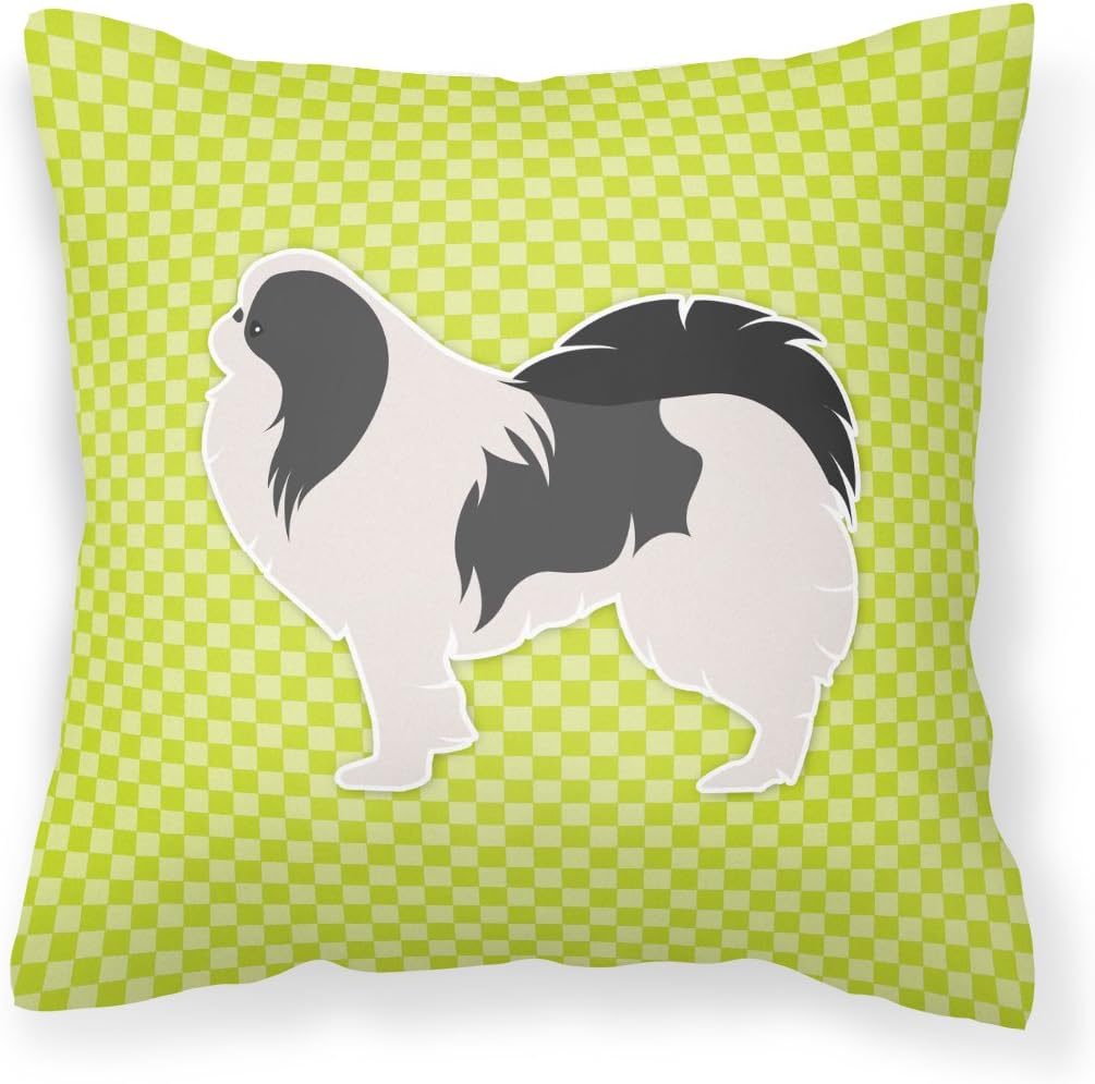 Caroline's Treasures BB3837PW1414 Japanese Chin Checkerboard Green Fabric Decorative Pillow Machine Washable, Indoor Outdoor Decorative Pillow for Couch, Bed or Patio, 14Hx14W