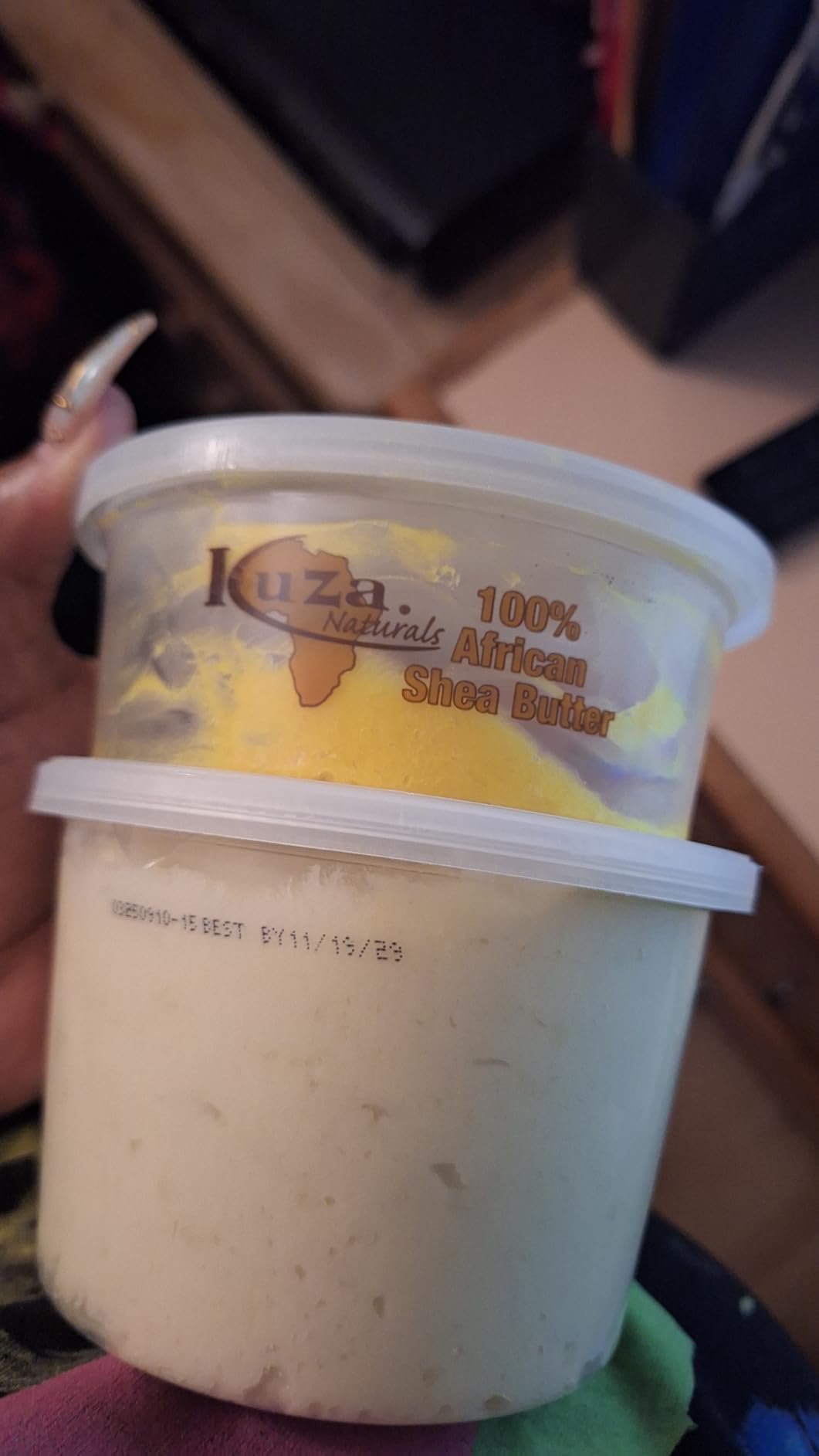 Kuza 100% African Shea Butter with Borututu - Creamy, Yellow - for Skin, Hair and Nails, 15 oz