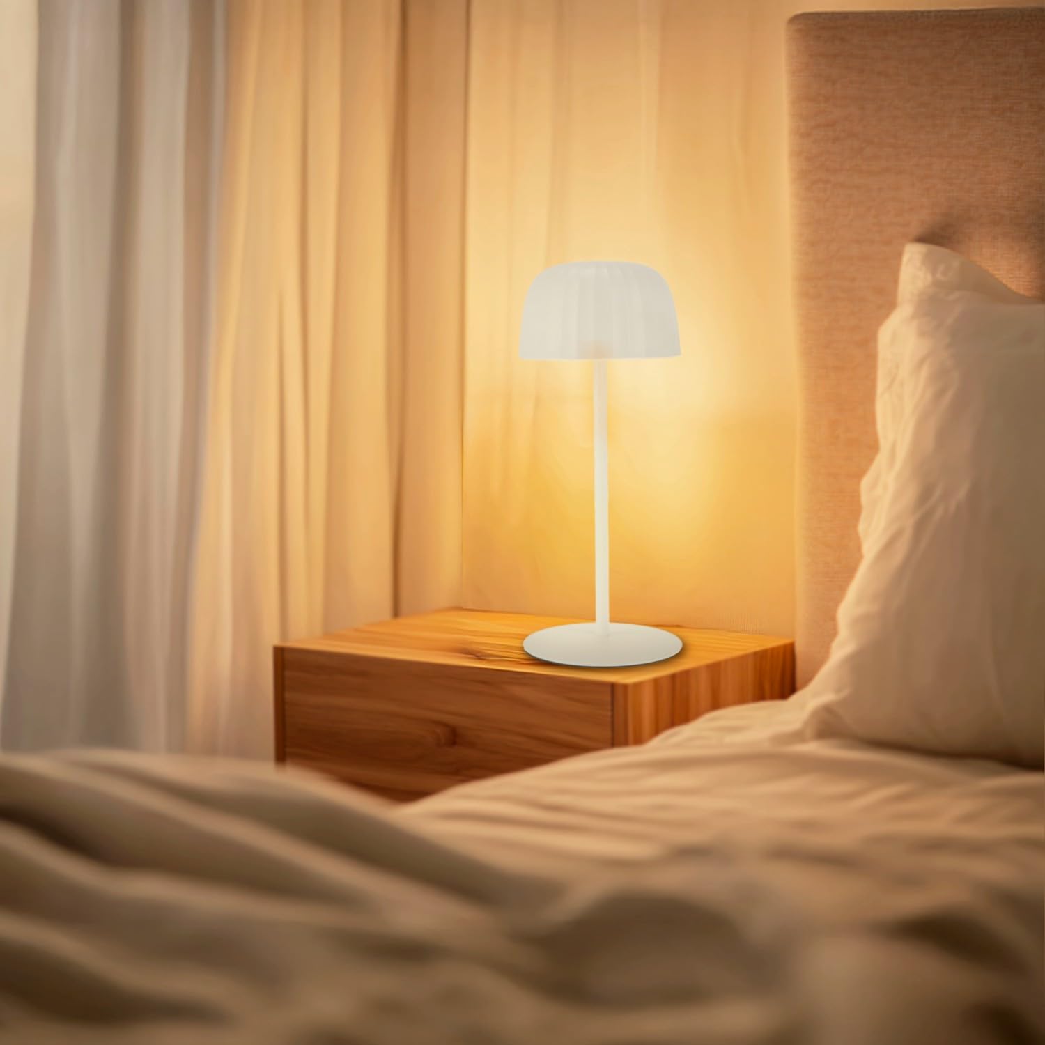 M mimotec - Gonza 2W White LED Table lamp, Rechargeable, dimmable, 3000K, IP44, with 1800mAh Battery and USB Cable Included