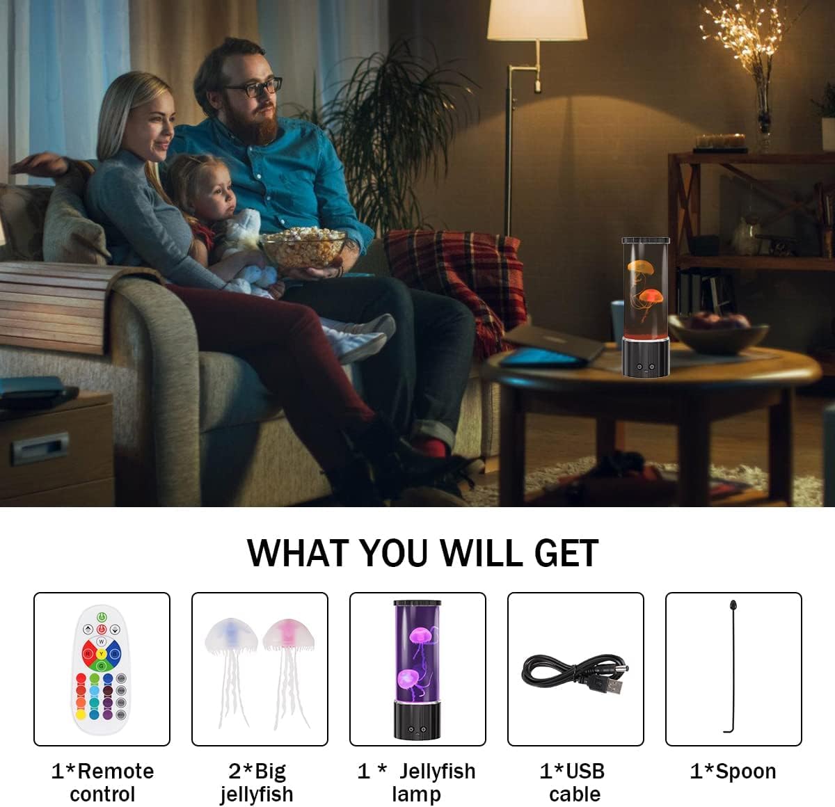 Lámpara de medusa, lámpara LED de mesa con control remoto, 17 colores cambiantes, luz nocturna de acuario regulable para decoración del hogar y regalos de cumpleaños de Navidad 6