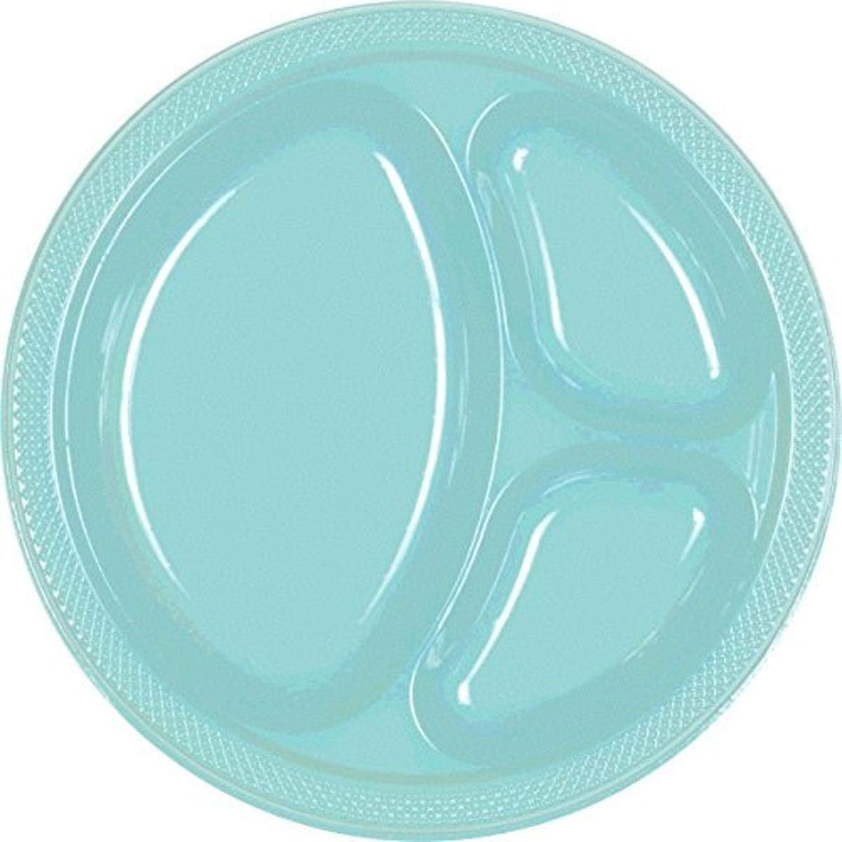 Robin's Egg Blue 3-Compartment Plastic Plates - 10" (Pack of 20) - Vibrant & Convenient Party Plates For All Occasions