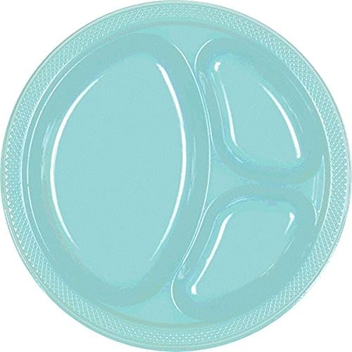 Robin's Egg Blue - Platos de plástico de 3 compartimentos, 10 pulgadas (paquete de 20), platos de fiesta vibrantes y prácticos para todas las