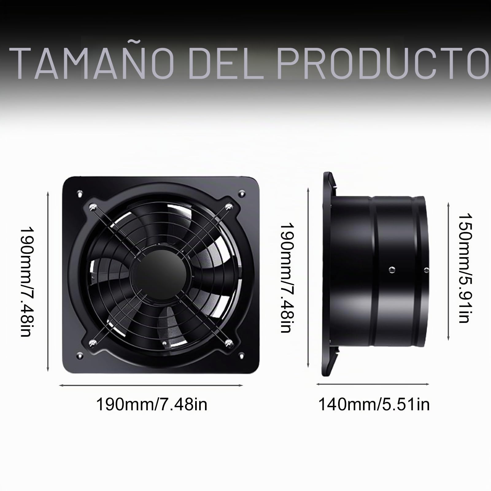 Ventilador extractor con interruptor: ventilador de baño de metal industrial, silencioso, 600 m³/h, 6 pulgadas, potente ventilador de pared, para cocina, baño y sótano, 160 mm