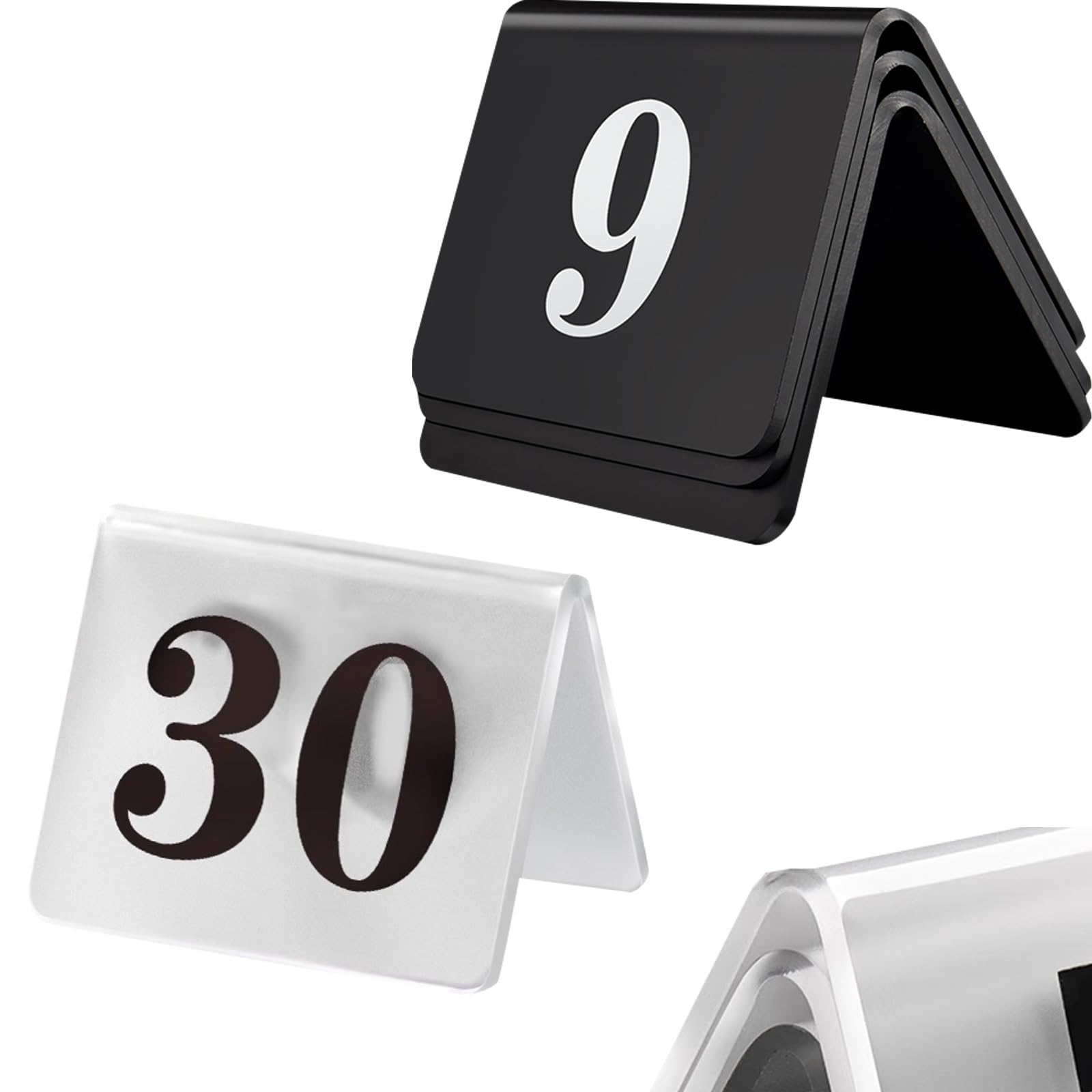 Akrylowe numery stolików, Dwustronny akrylowy zestaw numerów do stołu namiotowego wielokolorowy 85x65mm(Clear,1-50)
