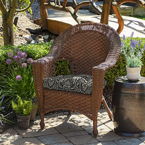Image of Arden Selections Rocking Chair Cushion, 21 x 21, Rain-Proof, Fade Resistant, Cushion for Rocking and Outdoor Chairs 18 x 20, Black Aurora Damask (Pack of 4)