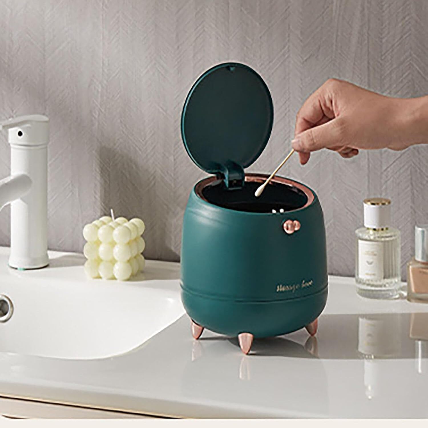 Soko Cute Portable Mini Trash Can, Small One-Key Press Plastic Fancy Desktop Dustbin Waste/Garbage Disposal For Home, Office, Bathroom, Bedroom, Kitchen, Work, Study Table - Adorabin (Green),Open Top