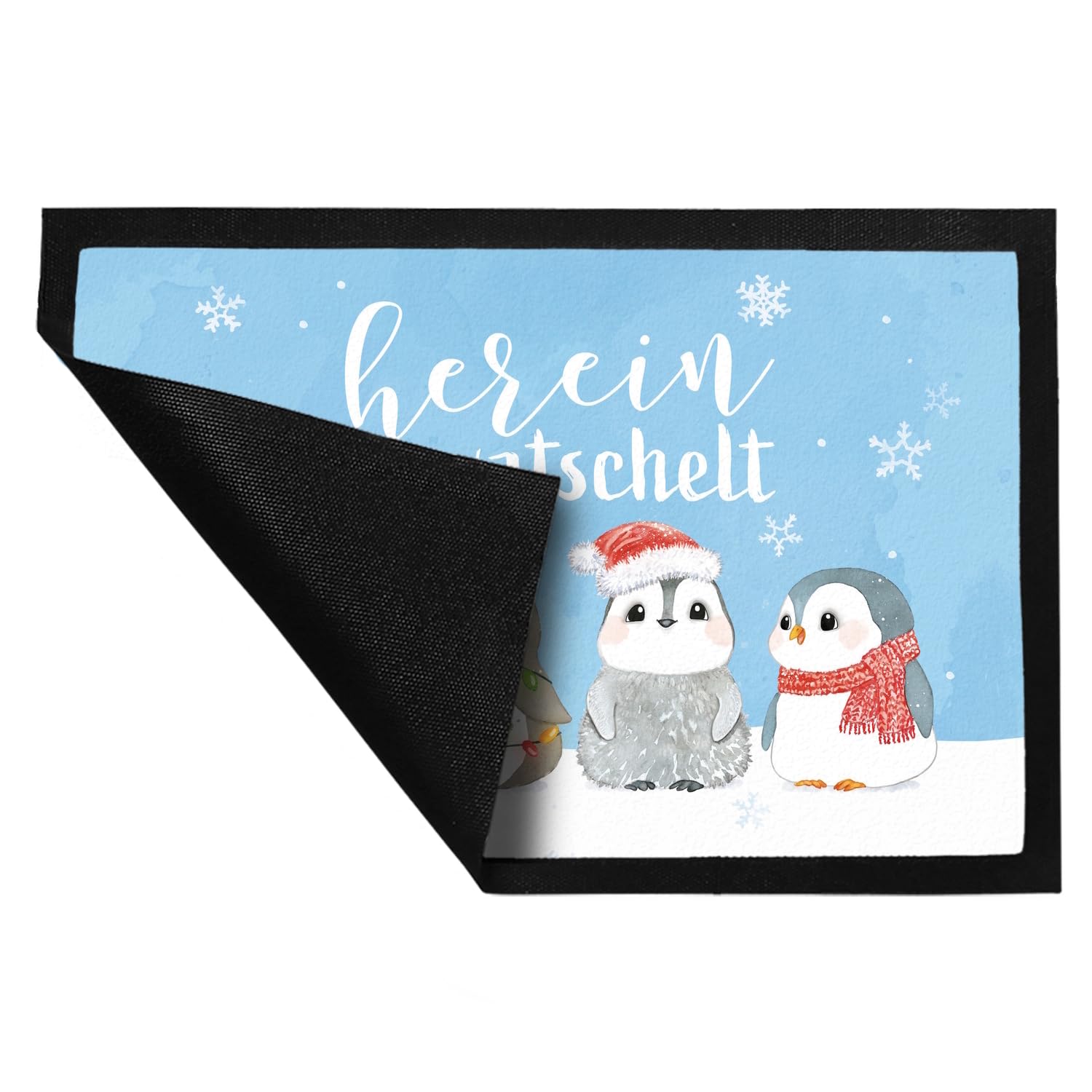 speecheese Pinguin Familie Fußmatte XXL in 50x75 cm mit Spruch Hereingewatschelt eine weihnachtlicher Türvorleger Motiv für Frauen winterliche Fußabtreter