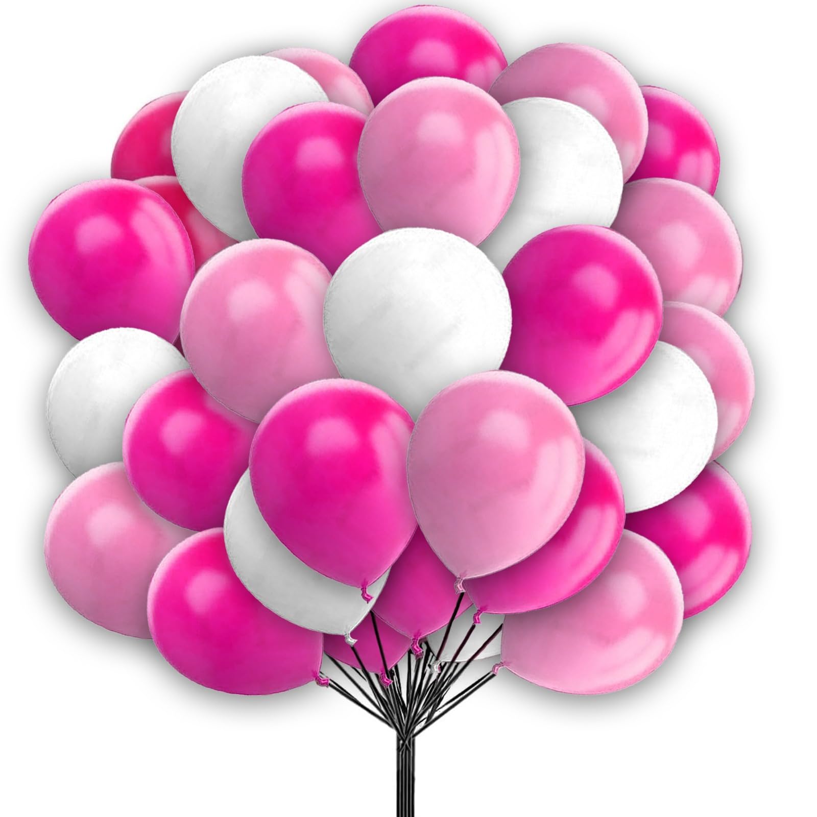 creative balloons Pink and White Balloons 12 Inch Hot Pink and White Latex Party Balloons for Girls Christening Baby Shower Hen Party Wedding Princess Birthday Party Decorations 30pcs Balloon Pack