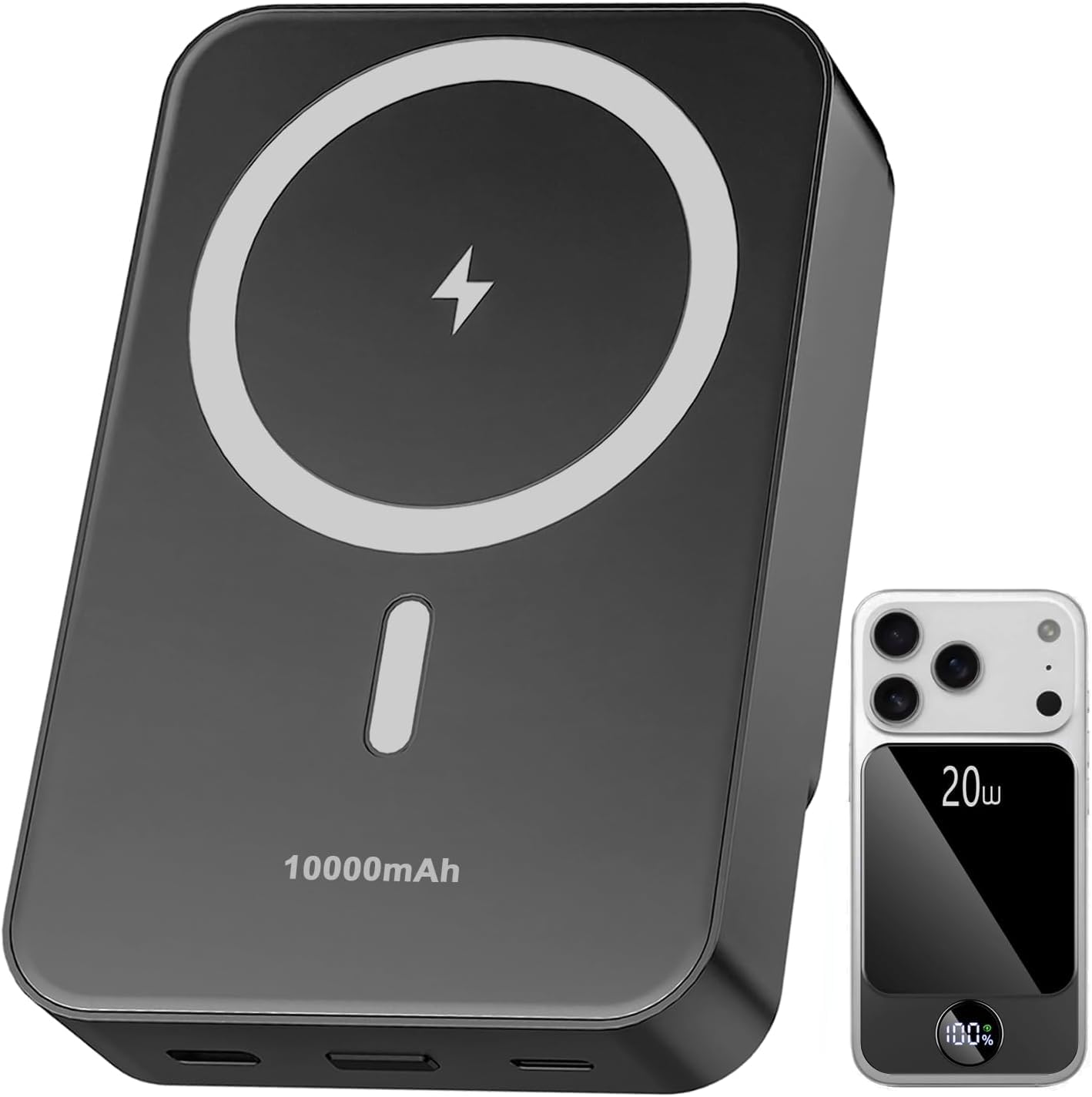 Gxorul Magnetic Portable Charger, 10000mAh Wireless Power Bank With 20W USB-C Fa