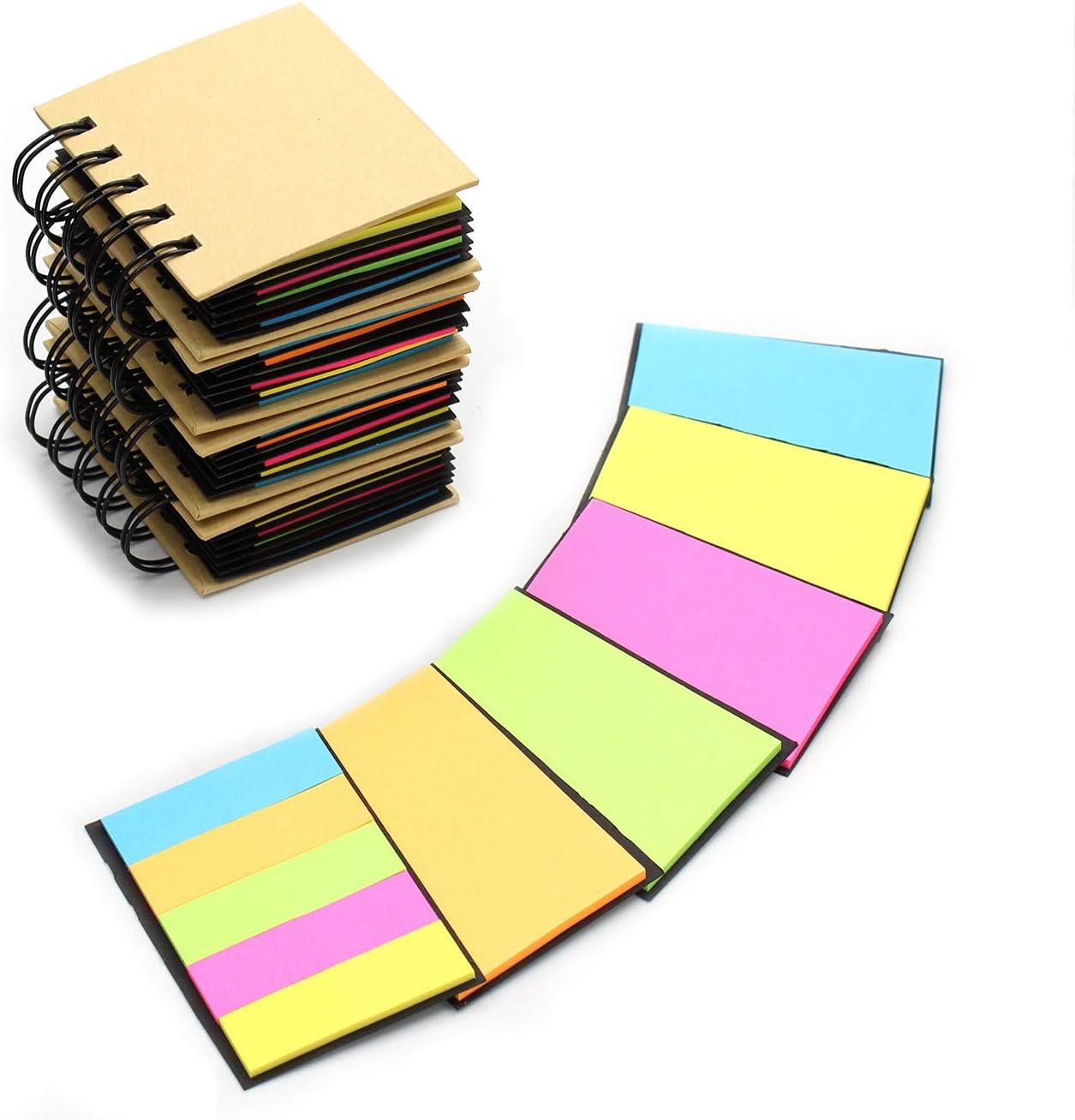 Tueascallk Combination Sticky Notes, Pop-up Self-Adhesive Notes, Portable Self-Stick Note Pads, Spiral Notebook, 3.3" x 3.2" x 0.9", 250 Sheets/Pack, 4 Packs
