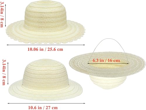 Miniatura 2 de Gadpiparty 16 piezas DIY sombrero de paja juguetes niña sombreros de paja lisos para niños Suite hecho a sí mismo hierba natural niña niño blanco