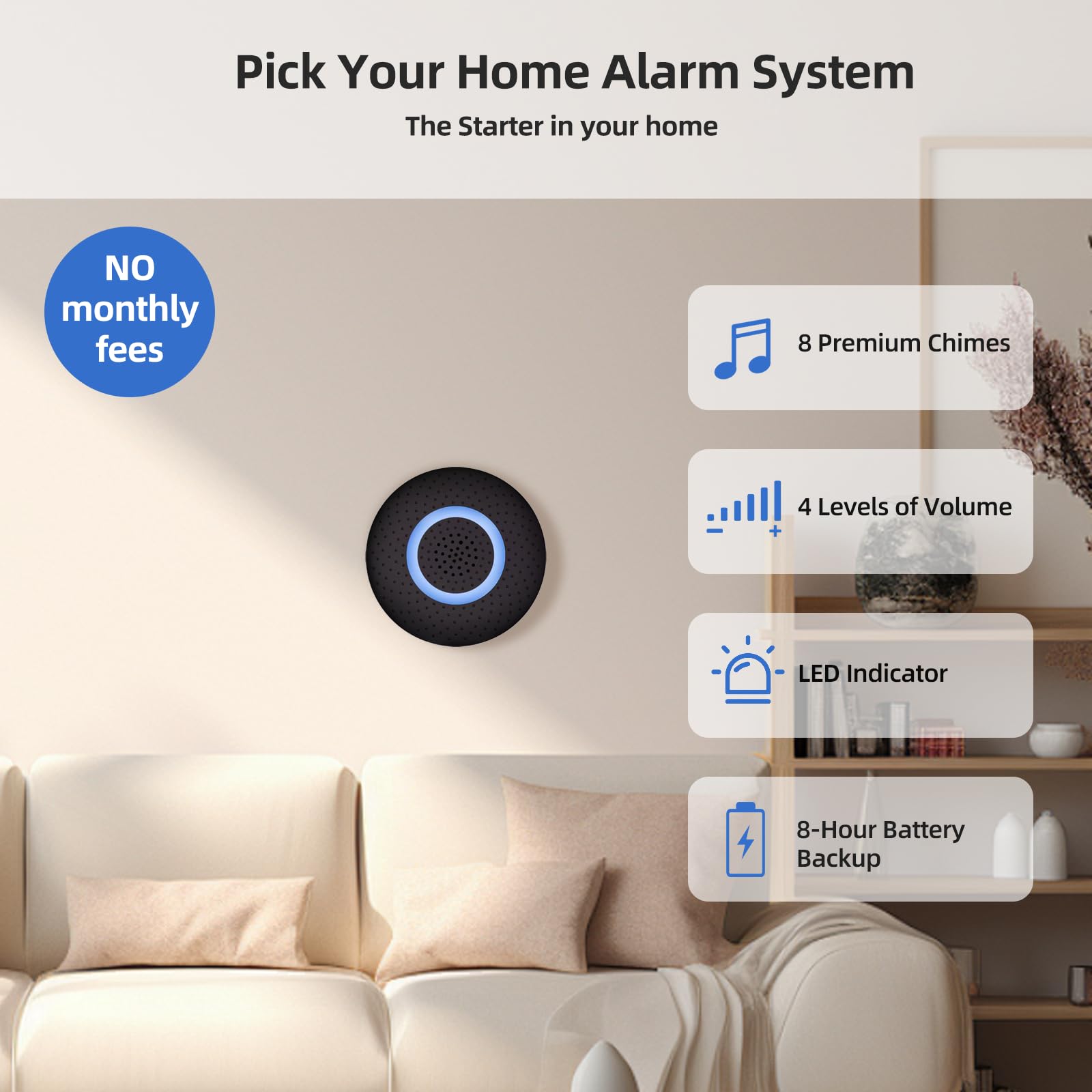 Drahtlose Hausalarmanlage 9-teiliges Kit, WiFi Alarmanlage für die Sicherheit zu Hause mit Telefon APP Alert (schwarze Alarmsirene, Fernbedienung, Bewegungs- und Türsensoren) für Zuhause,