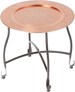 Marrakesch Orient & Mediterran Interior Tavolino Marocchino in Metallo Sule Rame 40cm Rotondo - Tavolino Tondo Orientale con Struttura Pieghevole Nera - Piano Pieghevole,Orientale in Rame