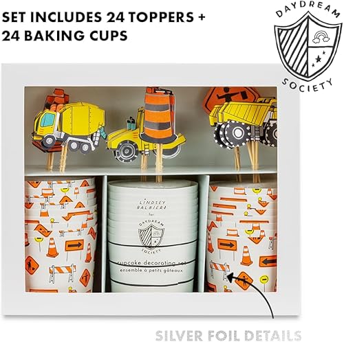 Miniatura 2 de Daydream Society Under Construction - Kit de decoración de cupcakes - Juego de 24 adornos y 24 forros para cupcakes - Forros para cupcakes o muffins