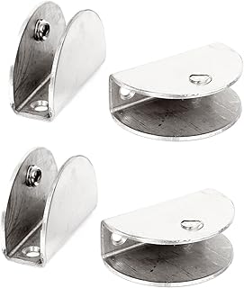 Aexit Half Round Fall Protection Shaped Clip Clamp Holder Silver Tone 4pcs for 12mm Safety Clips Thick Glass