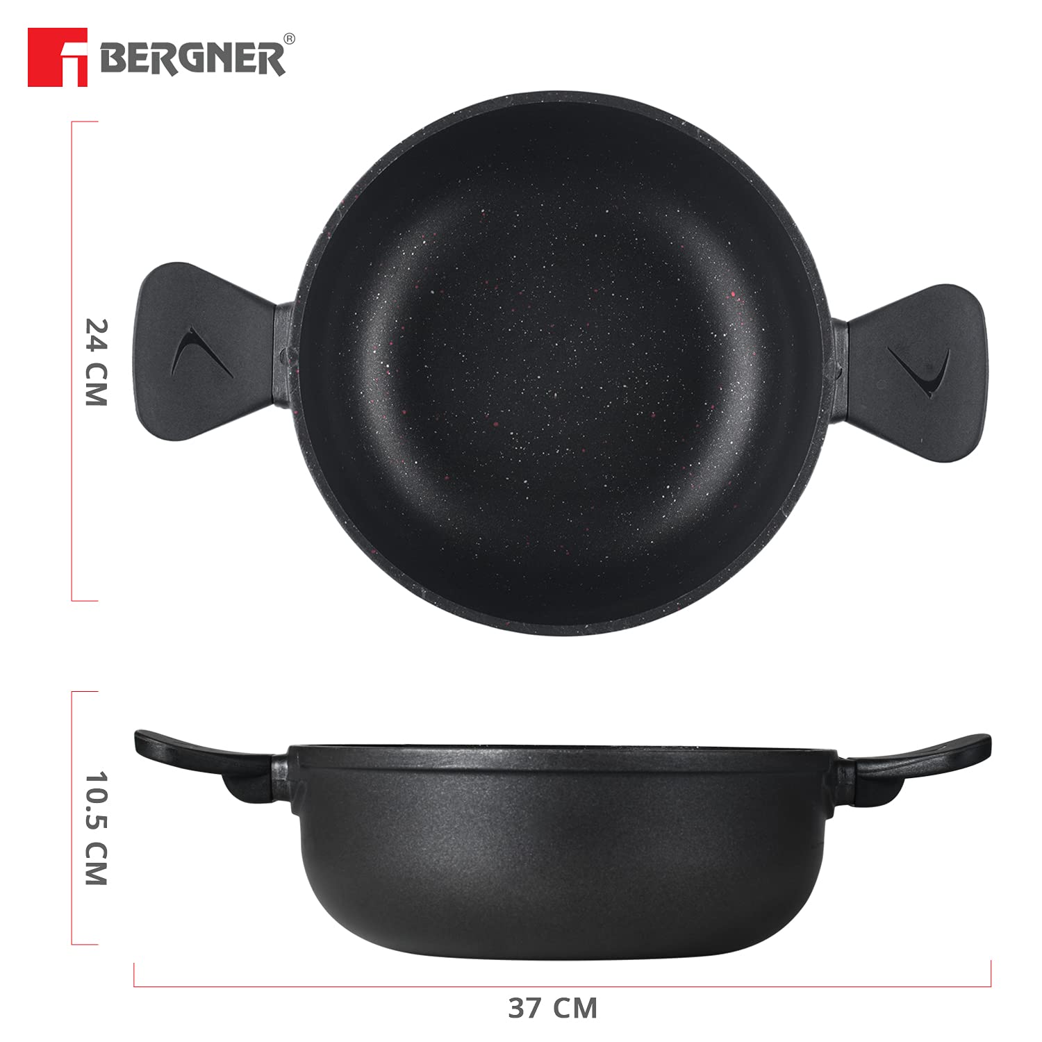 Bergner Senator Die-Cast Non-Stick Kadai With Glass Lid, 20cm, 2.5 Litres, , Black - Image 6 thumbnail