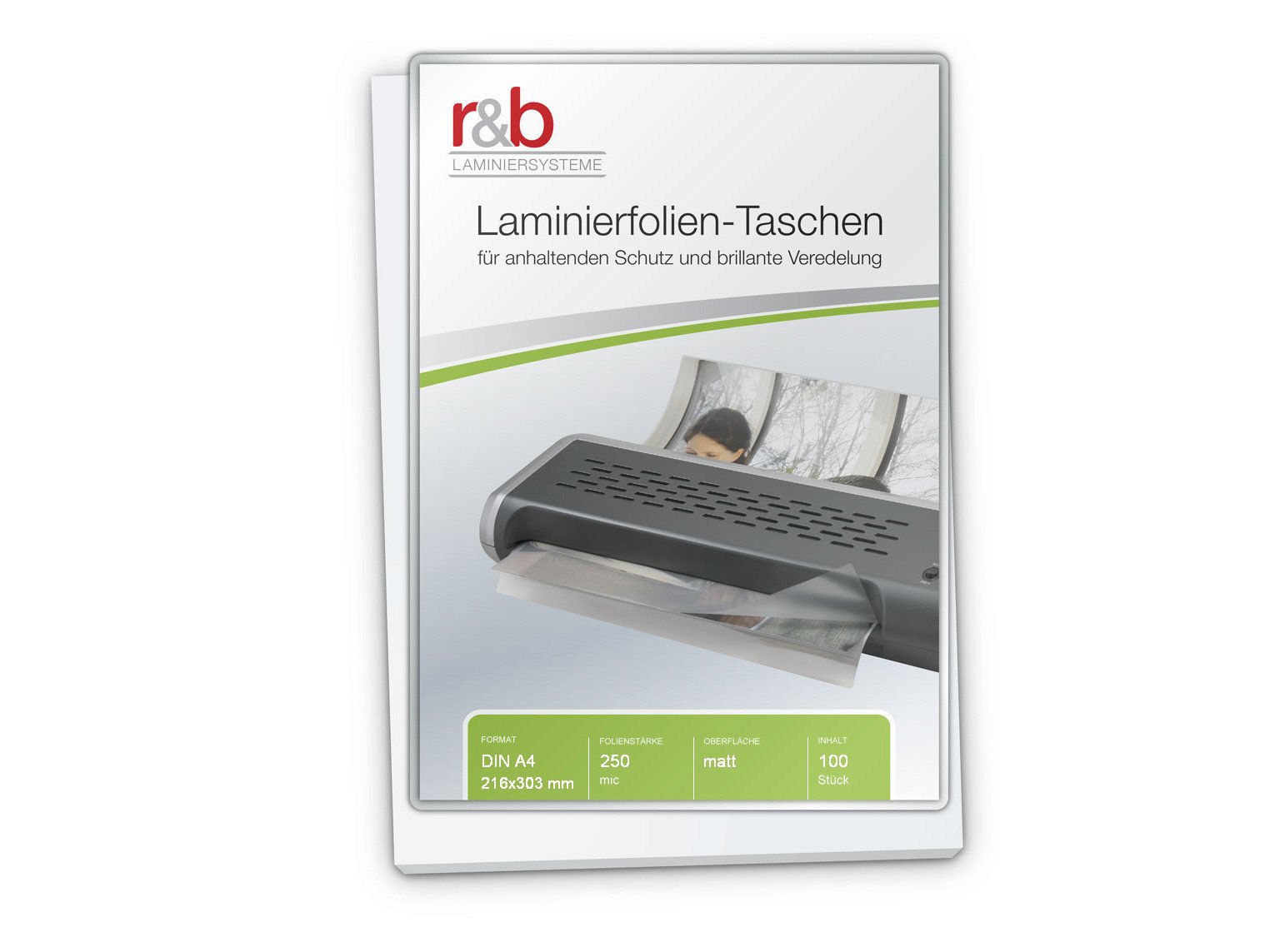 r&b FT-A4-250M Laminierfolien A4, 216 x 303 mm, 2 x 250 mic, 100 Stück