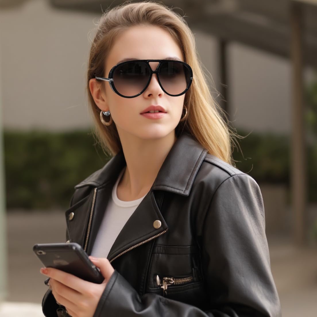 FEISEDY Oversized Aviator Sunglasses With Earring Design for Women Large Big Frame Luxury Designer Shades for Ladies B0296 - Image 2