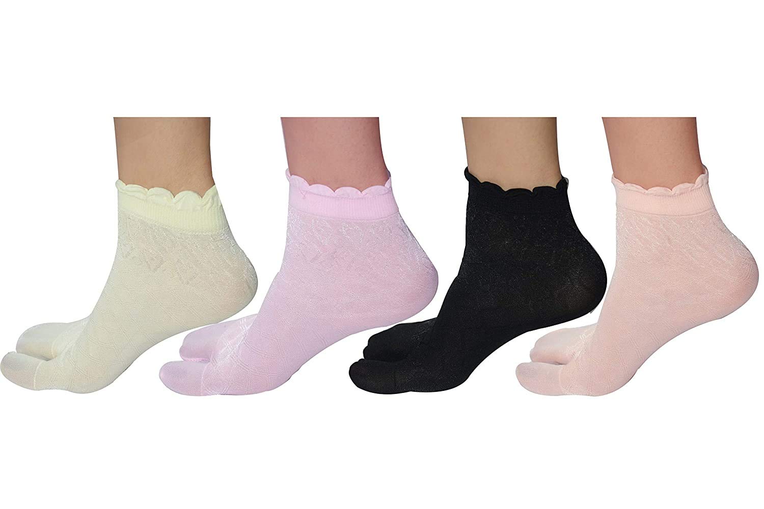 Ankle/High Ankle Designer Frilled Self Embroidery Socks for Women With Thumb Pack of 4 Pair (Yellow Orange Pink Black)-image-21