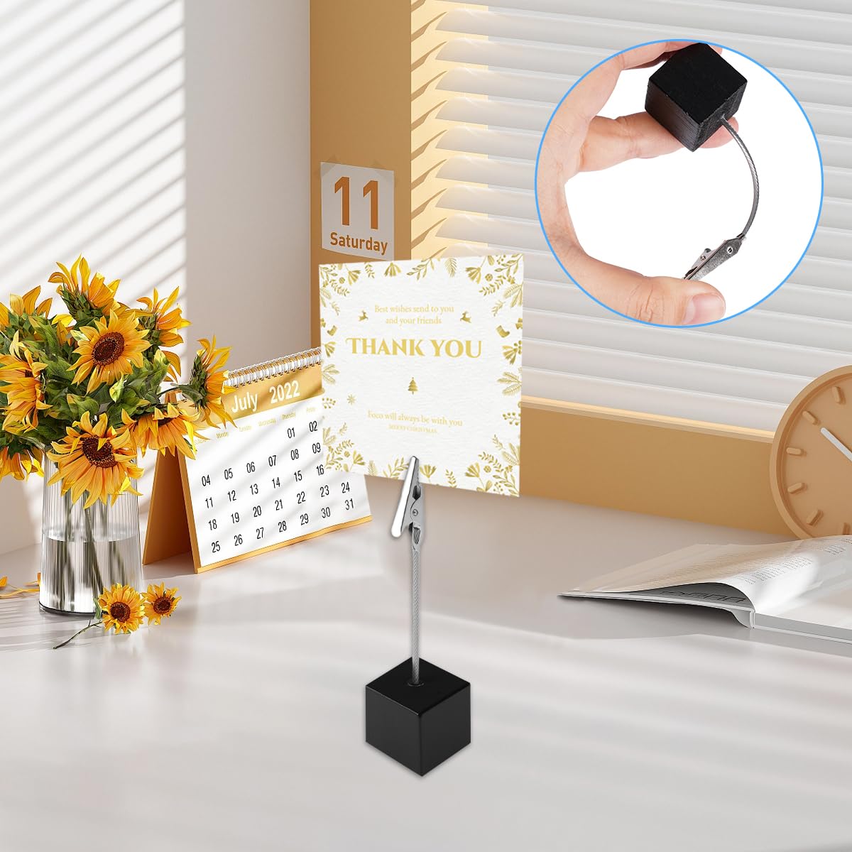 20 Piezas Portafotos Pinzas, Foto Titular Memo Clip y Carpetas de Mensajes, Memo Clip Madera, Soporte para Fotos con Pinza de Cocodrilo y Base de Madera de Pino, para Decoración de Oficina Boda Hogar