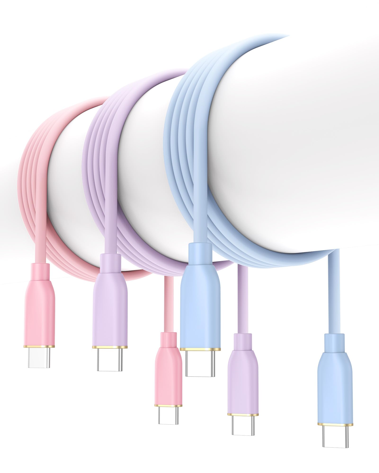 Cavo da USB C a USB C, confezione da 3, 60 W, cavo in silicone multicolore | Cavo di tipo C da 15 FT [rosa+viola+blu] 3A ricarica rapida e 480 Mbps per iPhone 17 16 15 PM