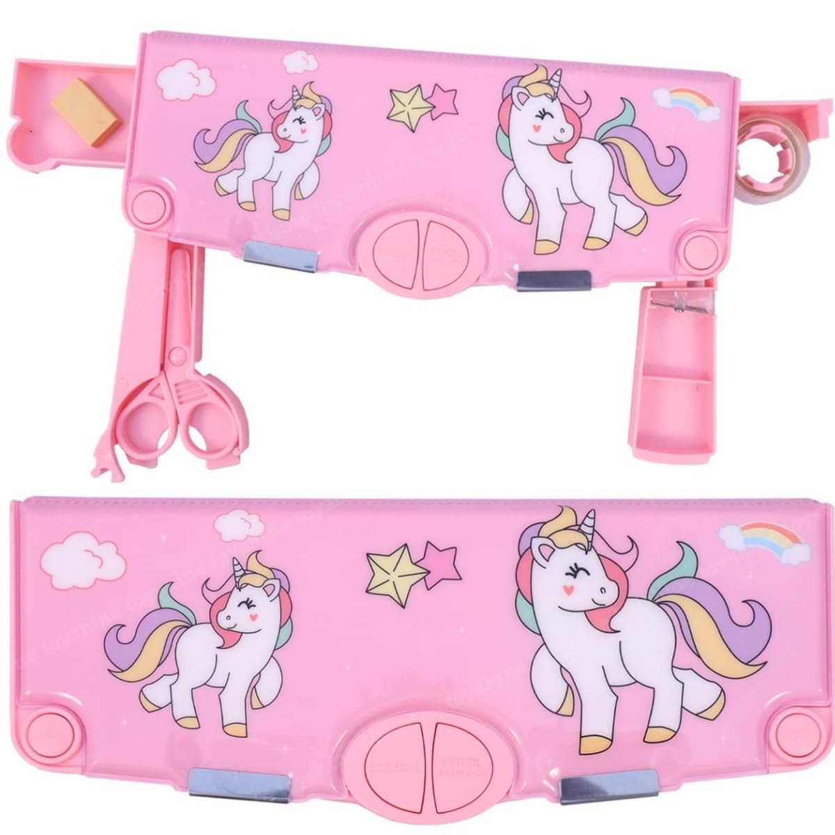 Unicon Theme Multifunctional Pencil Box For Kids- Multi Purpose Pencil Box Unicom Pencil Box For Girls,, Unicon Theme Return Gifts For Kids Girls With Accessories (Pink, Pink, Polyester)