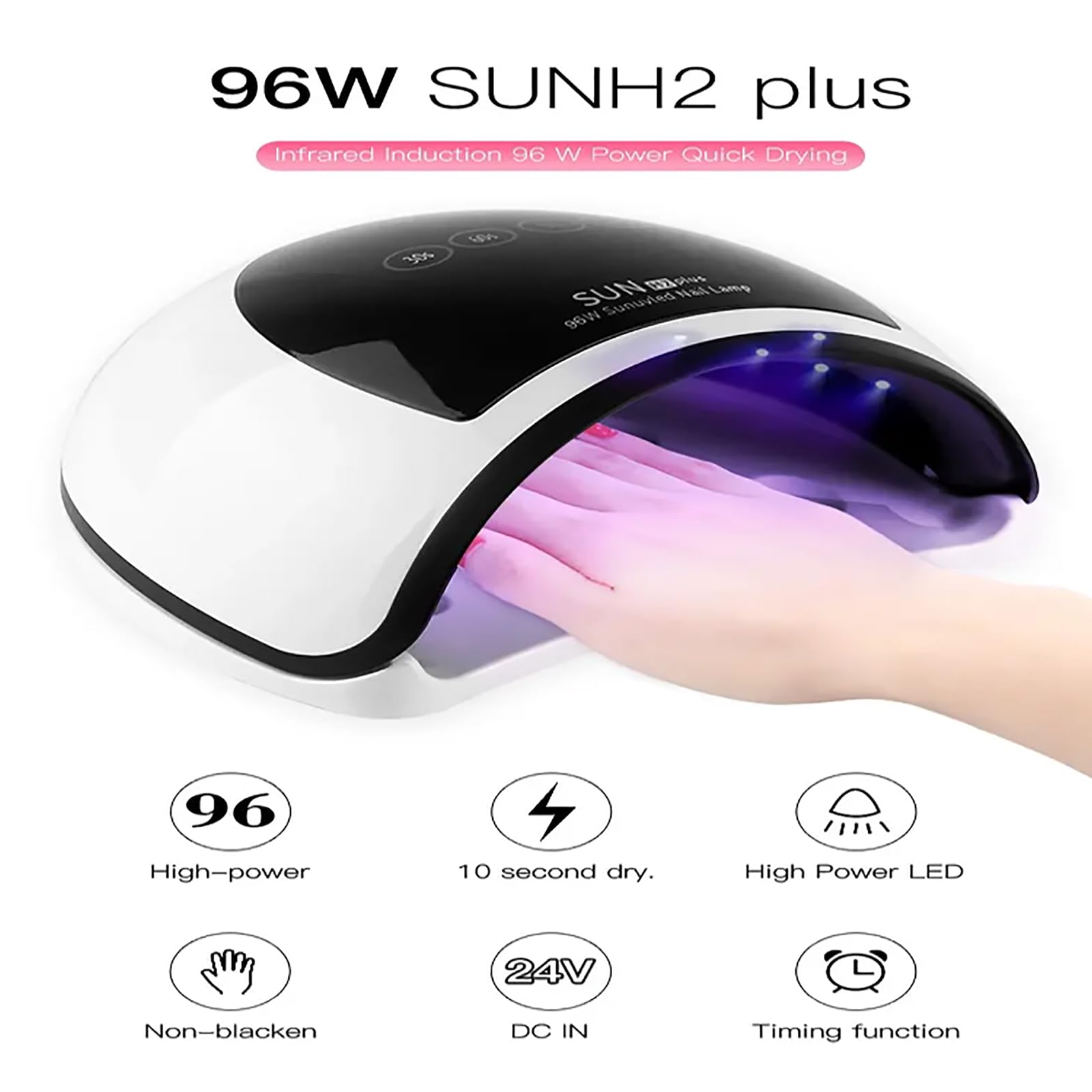 Lampe À Ongles UV LED sans Fil 96 W, Sèche-Ongles Portable avec Écran Tactile LCD Et 39 Perles LED, Capteur Automatique À 4 Minuteries pour Salon Et Usage Domestique