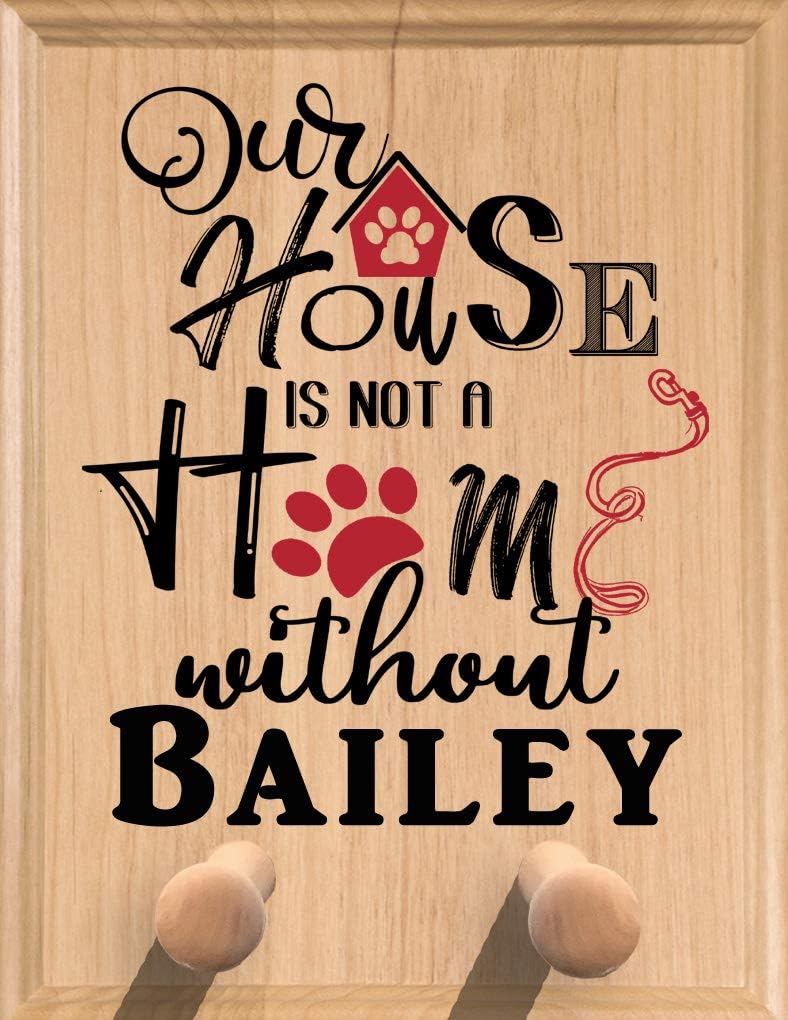 Broad Bay Personalized Dog Leash Holder Sign with Hooks Solid Wood Wall Mount Dog Lover Gift Home Decor Made in The USA
