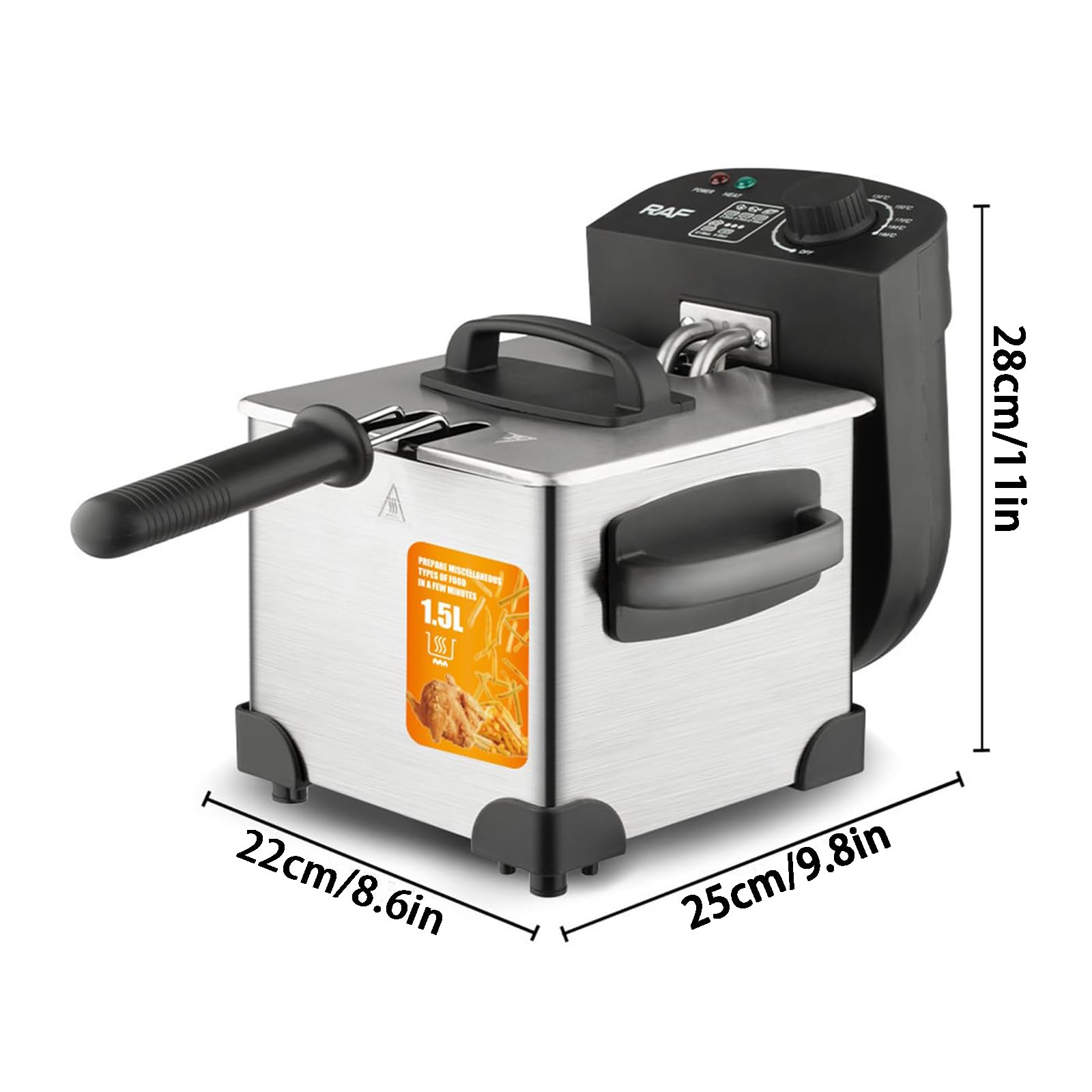 Freidora Eléctrica de Acero Inoxidable de 1,5 L y 2000 W con Guantes Resistentes, Cesta Para Freír, Temperatura Ajustable, Fácil de Limpiar y Protección Para Patatas Fritas y Donas