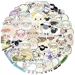 50 calcomanías de oveja, calcomanías de cordero, bonitos regalos de ovejas de dibujos animados para niños, recuerdos de fiesta de cordero, decoraciones de fiesta de cumpleaños de cordero, regalos de
