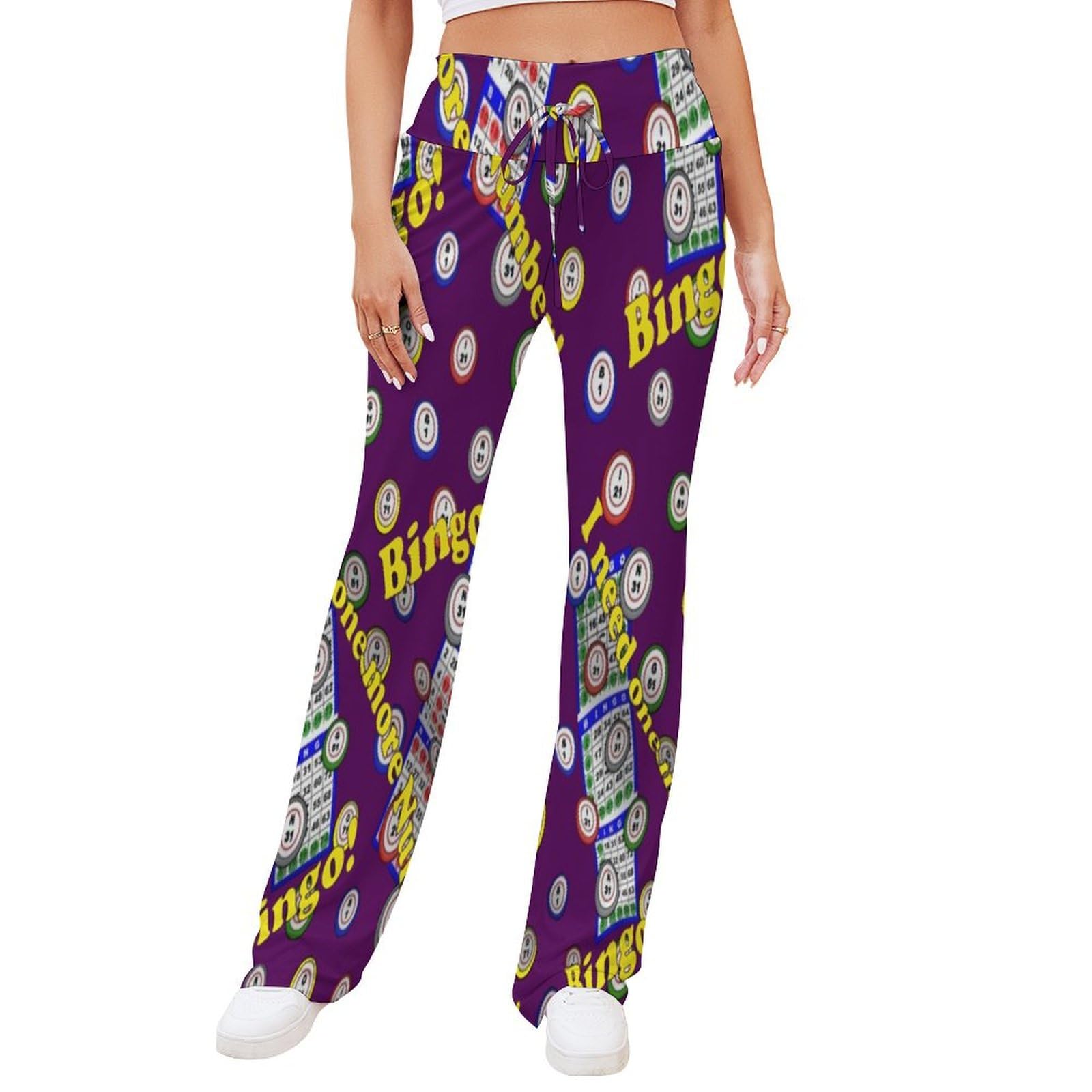 Bingo Dots Purple Womens High Waist Print Wide Leg Pants Summer Casual Long Drawstring Wide Leg Palazzo Pant