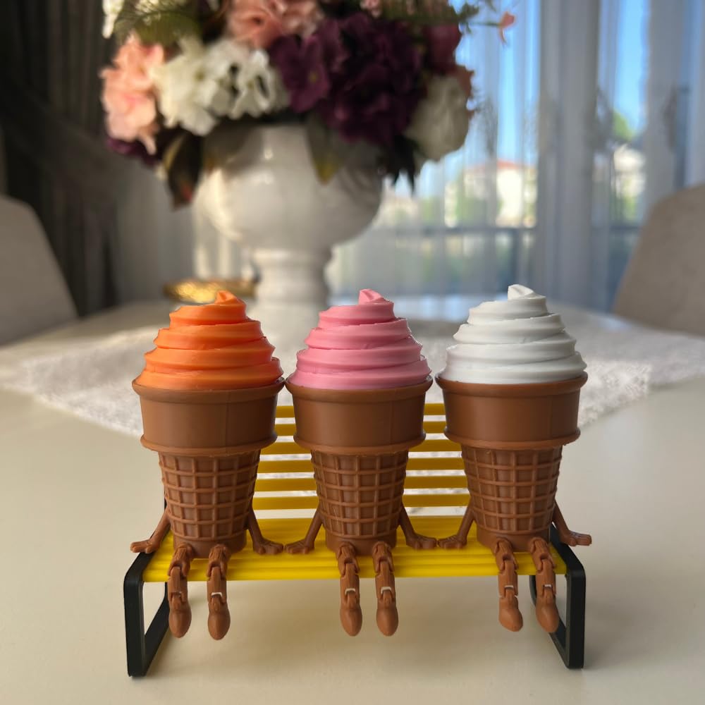 3'lü Renkli Dondurma Külahı Dekoratif Figür Seti - Sevimli Bacaklı Masaüstü Süs (Her biri 7.5 x 4.3 cm) BANK DAHİL DEĞİLDİR