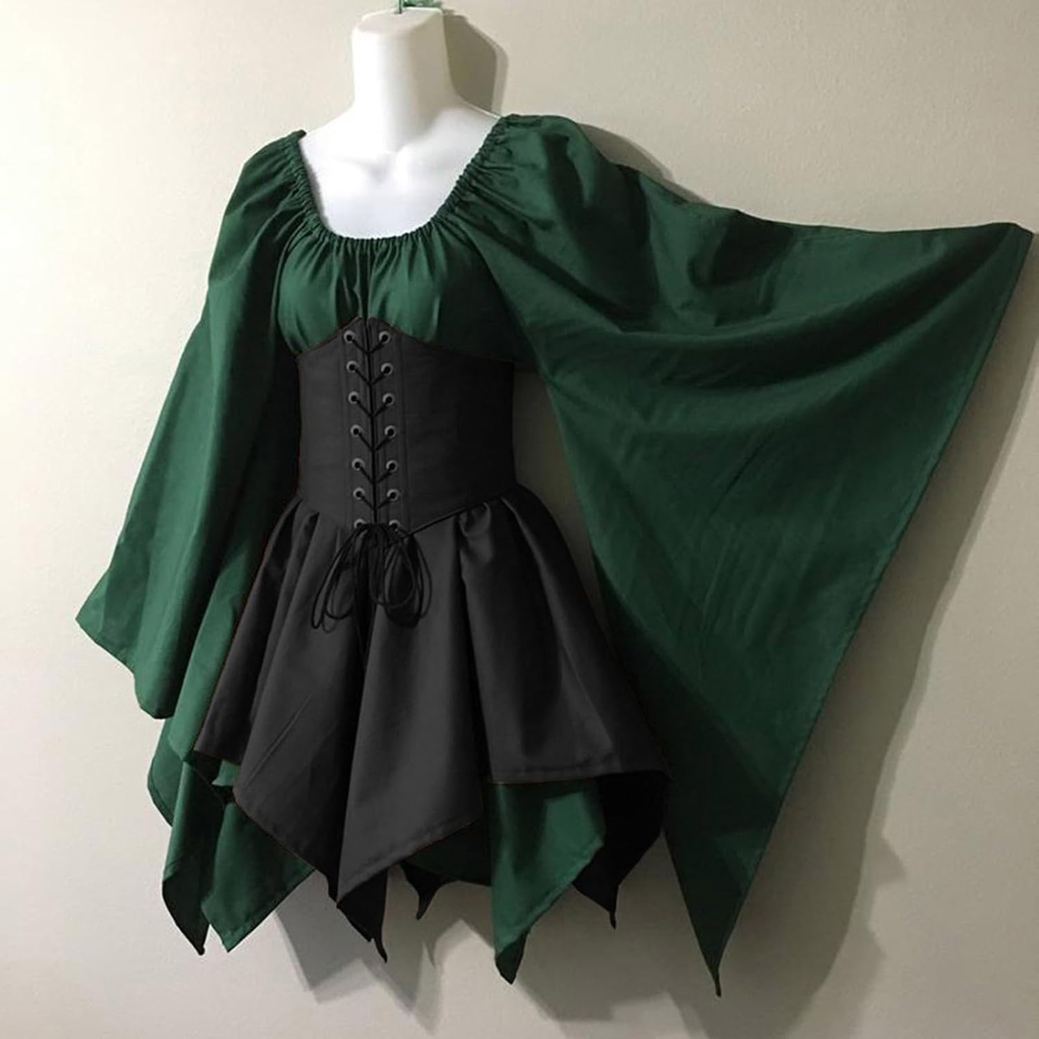 Women's Medieval Renaissance Costumes Pirate Corset Dress for Women Flare Sleeve Dress Traditional Irish Short Dress