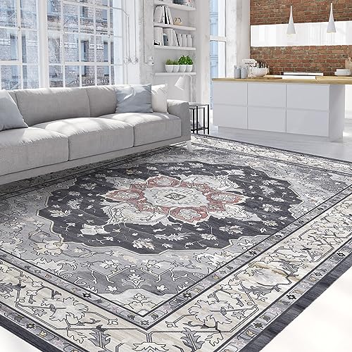 HOMFINE Vintage Washable Area Rug 6x9 UltraSoft Low Pile Non Slip
