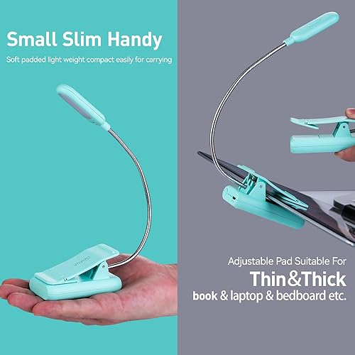 Miniatura 5 de VAVOFO Luz de libro recargable, bloqueo de luz azul, luz de lectura ámbar de 1600 K, luz de lectura con clip de 1600 K, cuidado de los ojos, 7 LED