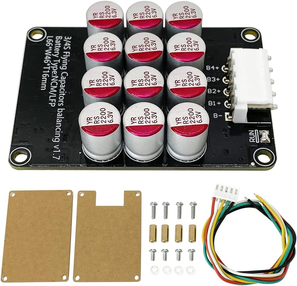 5A 3S 4S 12V Battery Active Equalizer Whole Group Balancer LiFePO4 LFP Lipo Li-ion Lithium Active Battery Energy Transfer Equalization Capacitor Balancer PCB Module with Acrylic Protective Case