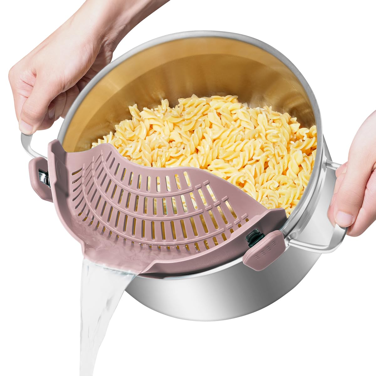 AUOON Pot Strainer Clip on Silicone, Large 10.45 x 4.33 in, Almond Rose