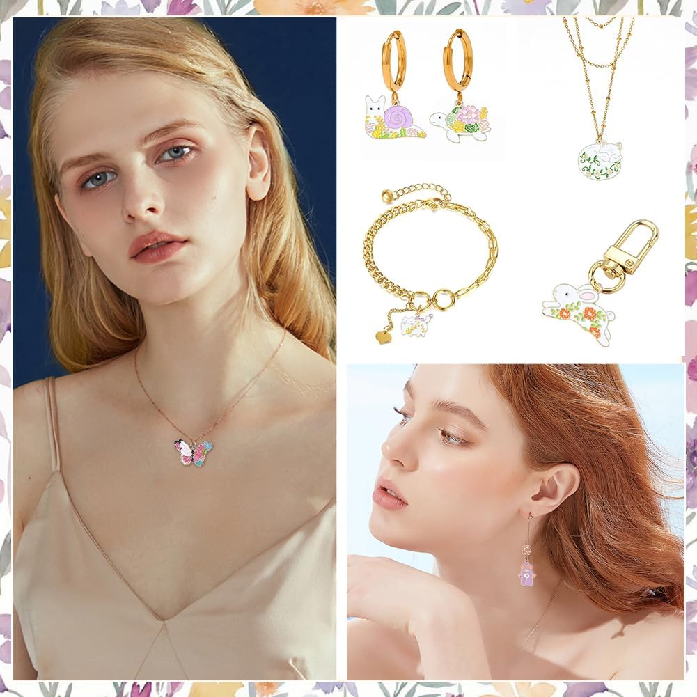 40Pcs 20 Styles Animal Charms Alloy Enamel Animal Charms Cute Rabbit Cat Dog Fox Snail Frog Charm Pendant Metal Charm Bulk for DIY Bracelet Necklace Jewelry Making Crafts Supplies - Image 5