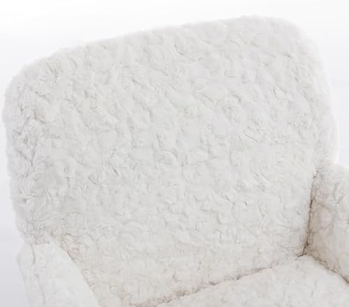 Miniatura 6 de HomVent Bonita silla de oficina peluda, moderna silla de escritorio de piel sintética blanca, silla de escritorio de maquillaje con ruedas y base