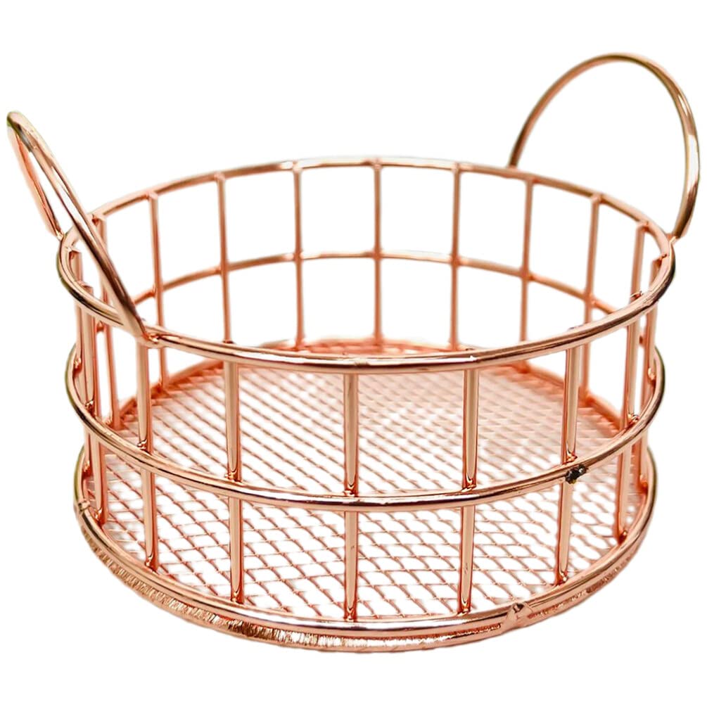 Cabilock Wrought Iron Desktop Storage Candy Eggs Makeup Organizer Box Wire Storage Baskets Utility Storage Bin Bread Baskets Vegetables Basket Stainless Steel Rose Gold Metal Art Basket