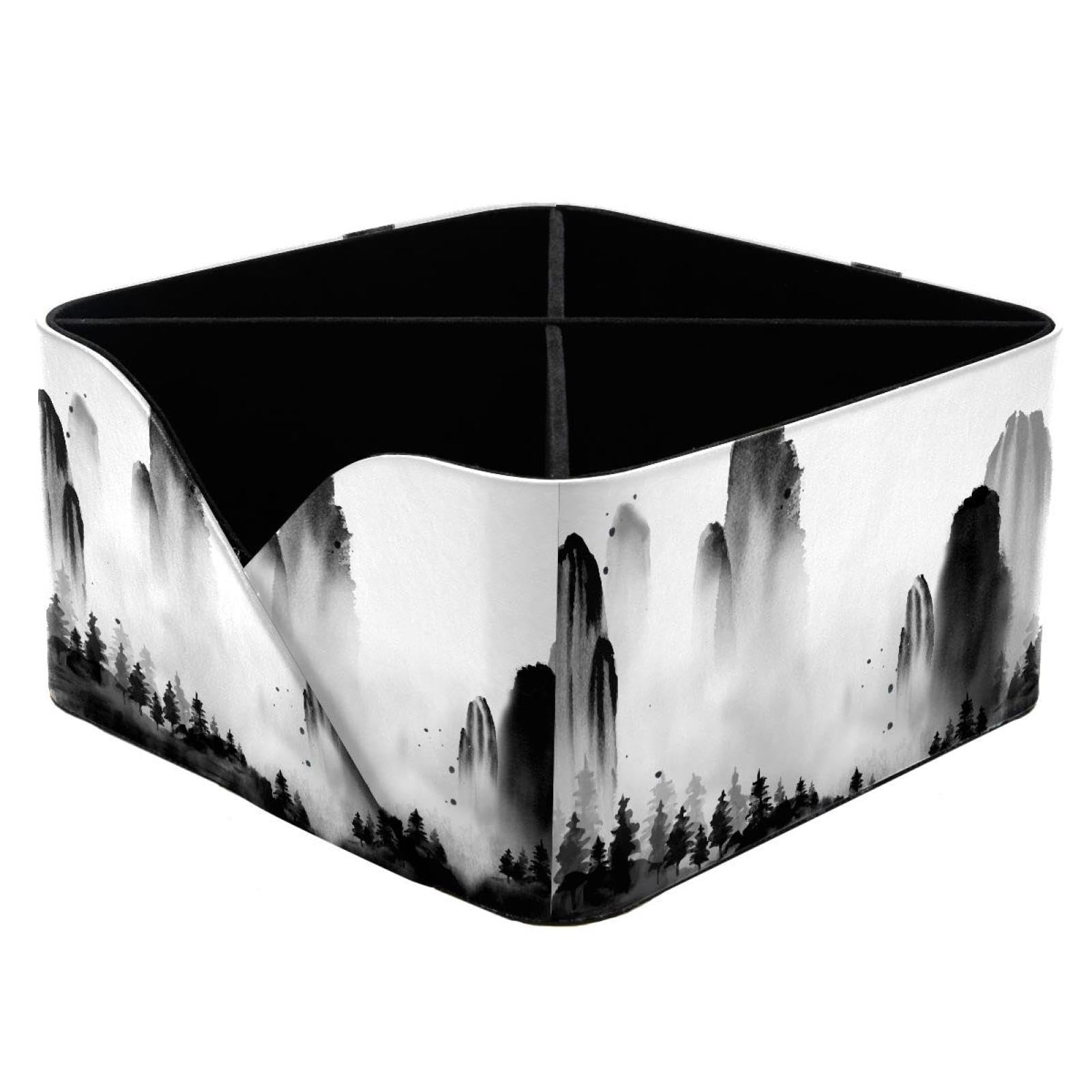 KengjuTesu Foggy Forest Trees Mountains Desktop Organizer Pen Holder, Rectangular Pencil Cup for Office, Study and Makeup Stations