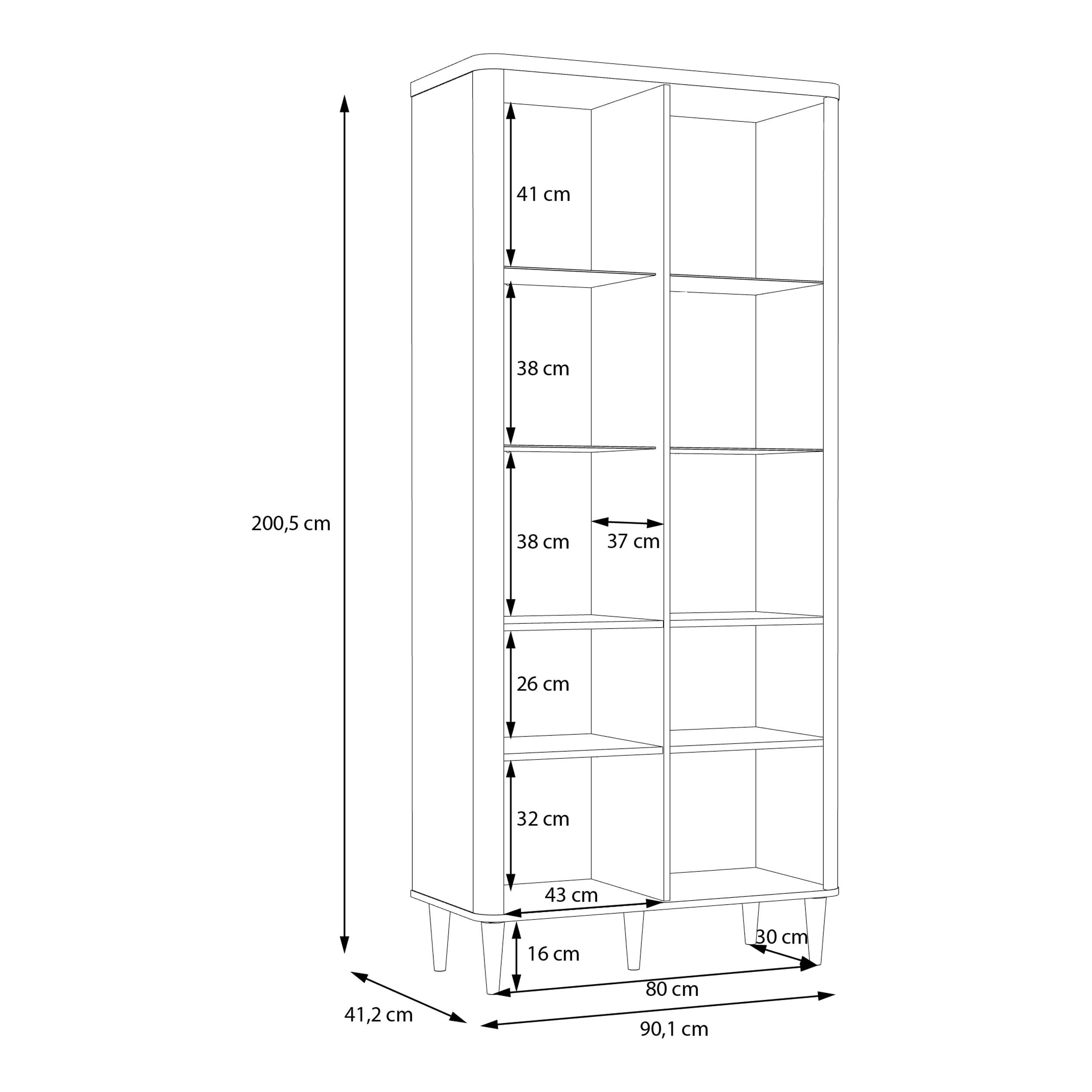 Forte LACETTI Vitrine 90, Moderne Wohnzimmervitrine mit Skandi Lamellen Design, 2-türig, Holzwerkstoff, Kaschmir | Beige mit Valencia Eiche Holzdekor, 90,1 cm breit x 200,5 cm hoch x 41,2 cm tief
